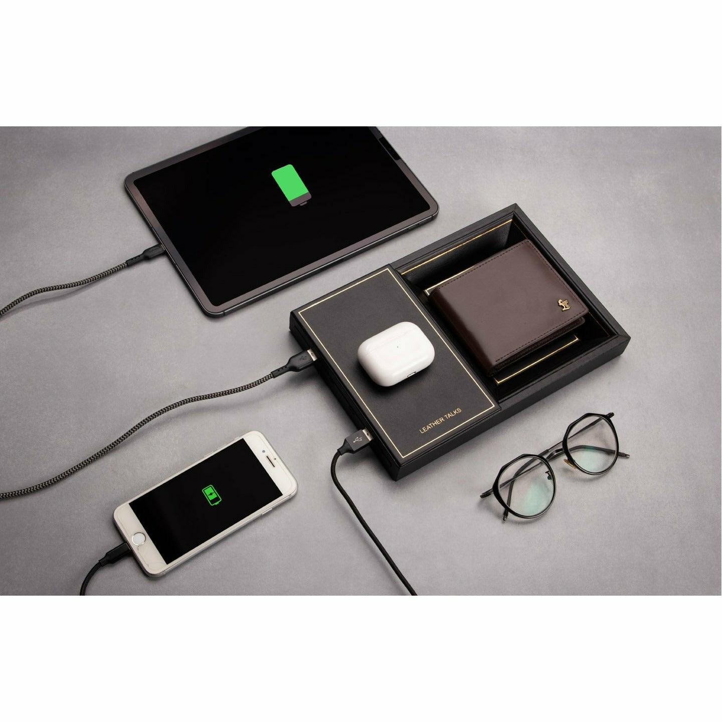 LT Smart Valet Tray 2.0 with wireless charging and power bank 10000 mAh - Leather Talks