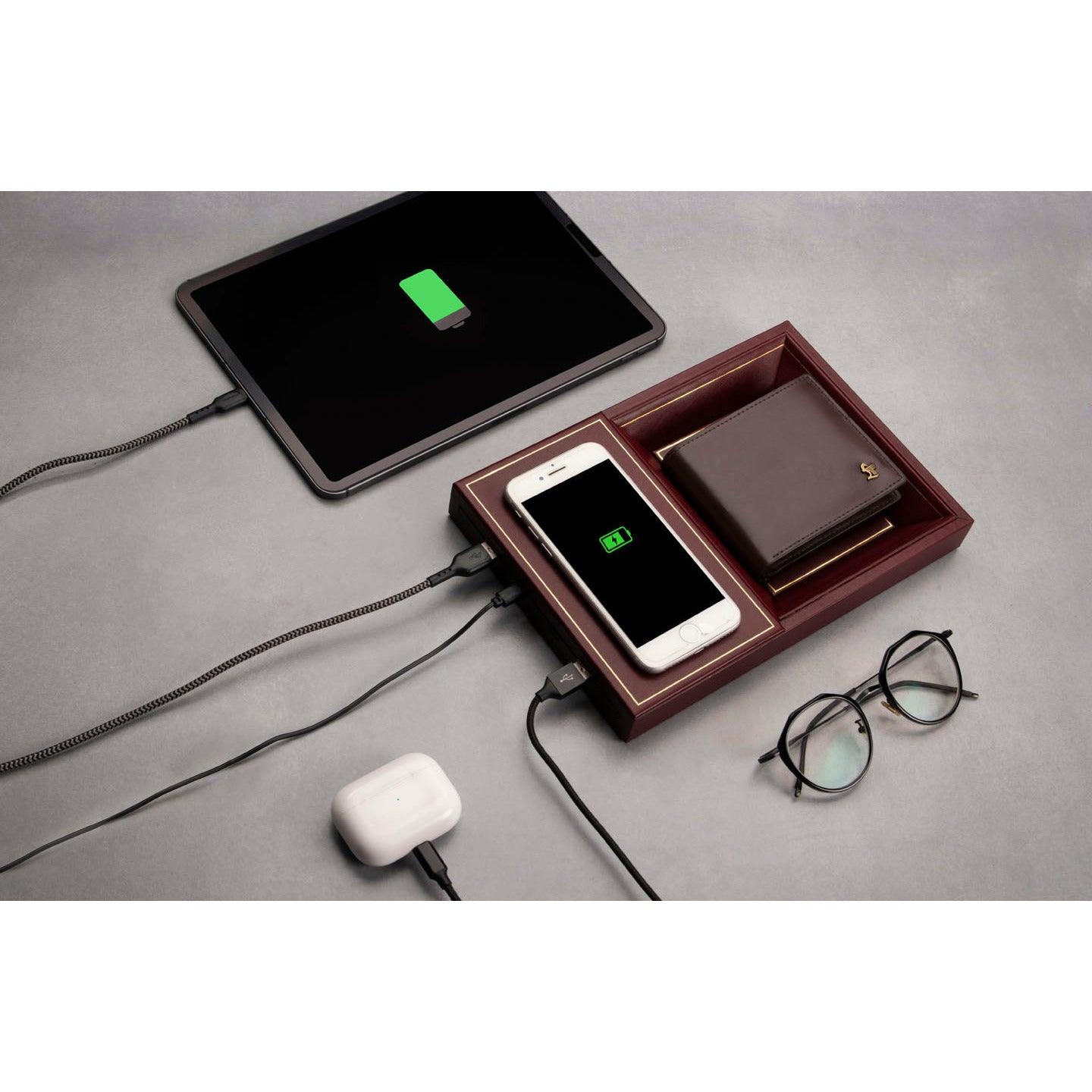 LT Smart Valet Tray 2.0 with wireless charging and power bank 10000 mAh - Leather Talks