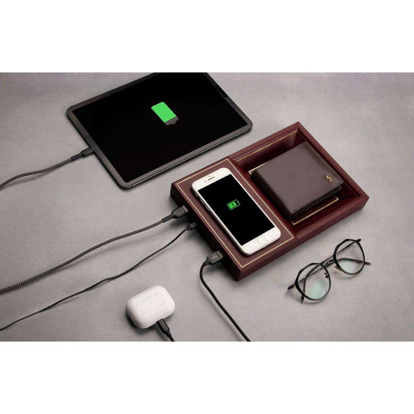 LT Smart Valet Tray 2.0 with wireless charging and power bank 10000 mAh - Leather Talks
