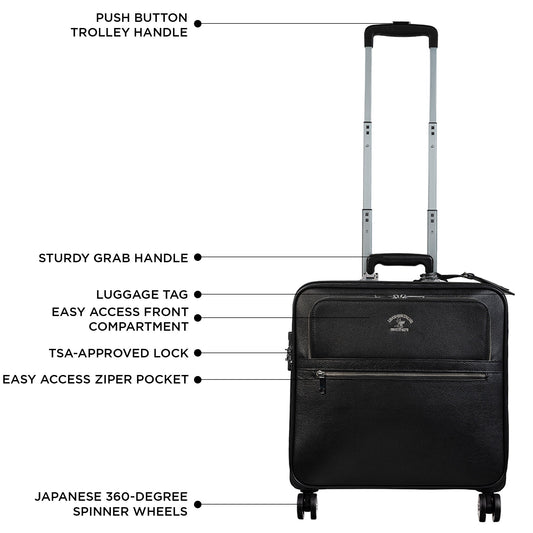 Black Genuine Leather Travel Trolley Bag