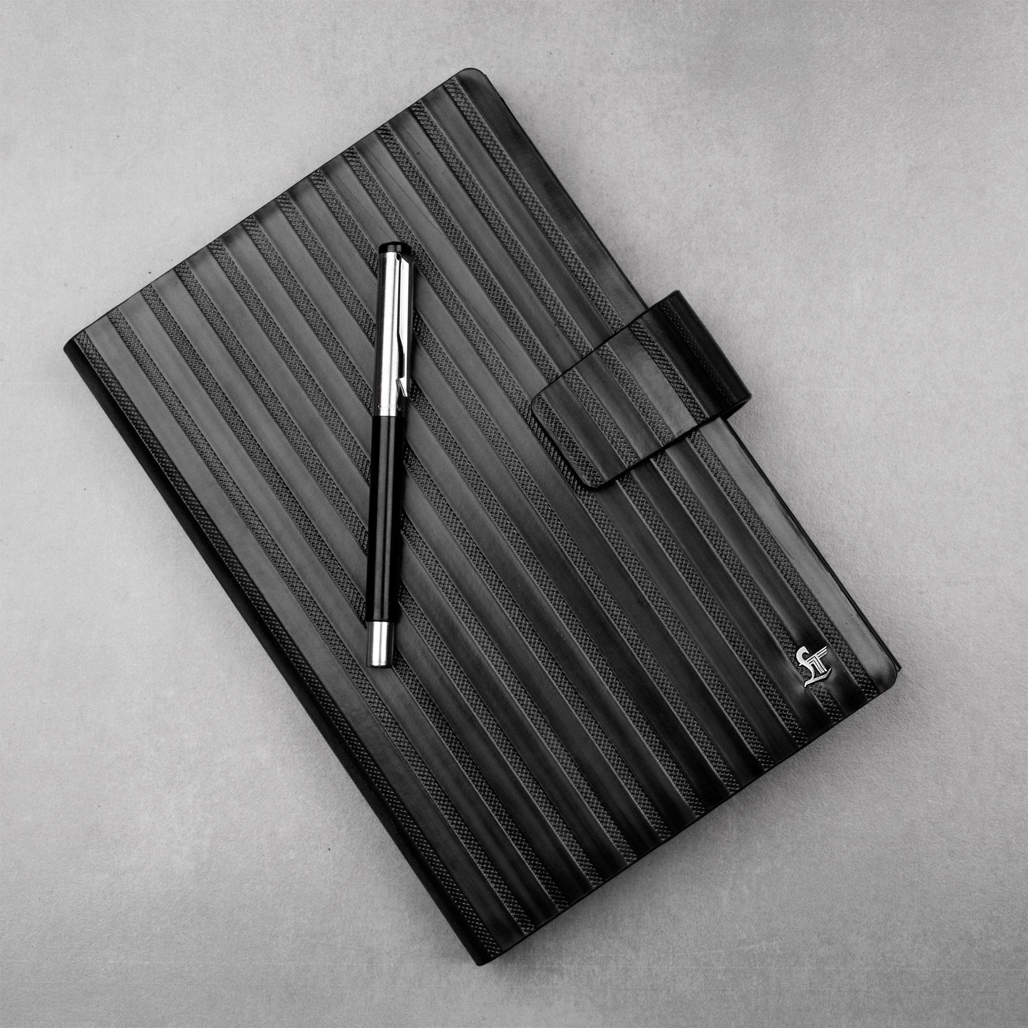 LT Smart Leather Notebook with Power Bank (5000 mAh) | Diary with Power Bank | Color: Italian VT Stripe Grey LeatherTalks