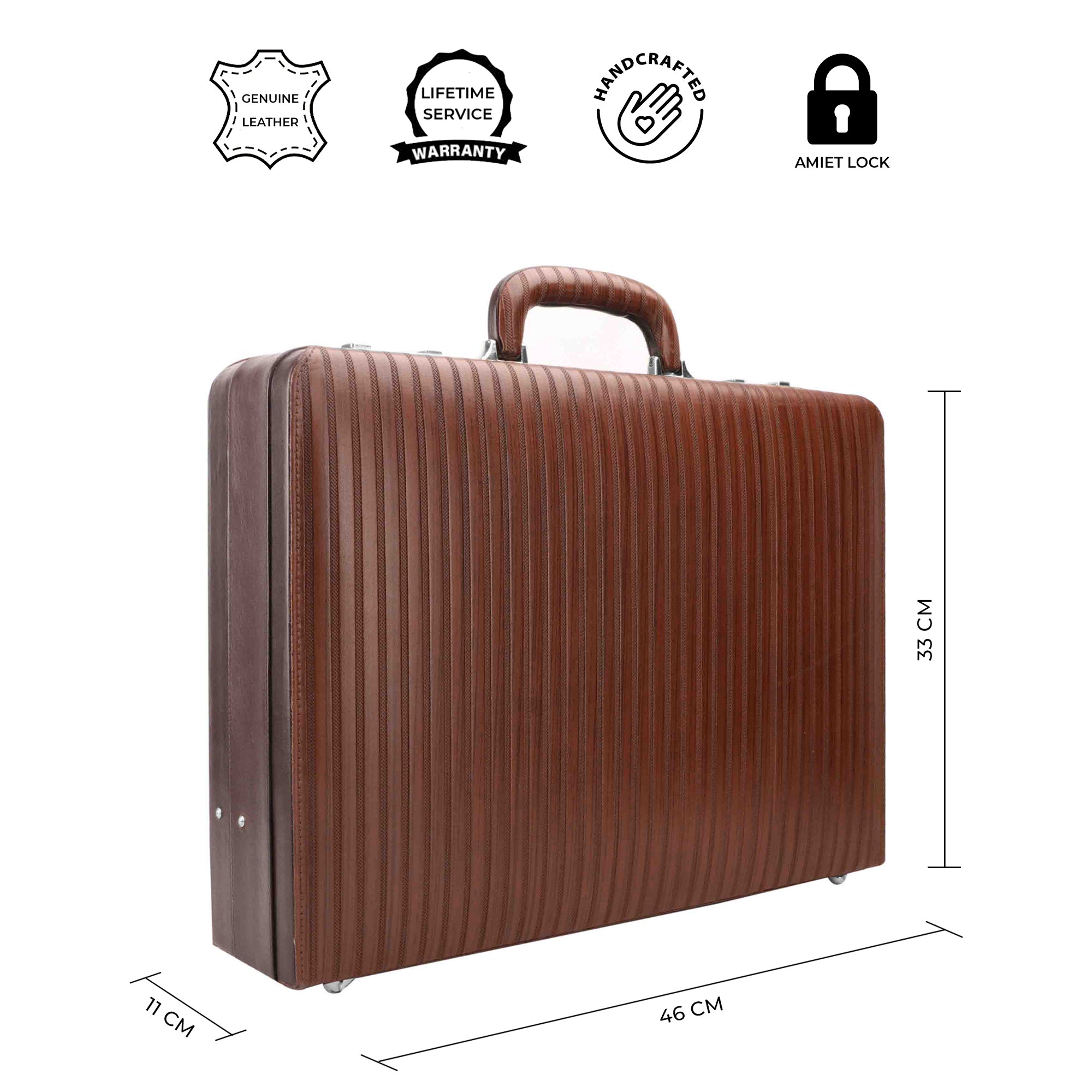 Italian VT Stripe Ruvido - Double Lock Leather Attache Briefcase | Lifetime Service Warranty | Brown Leather Talks