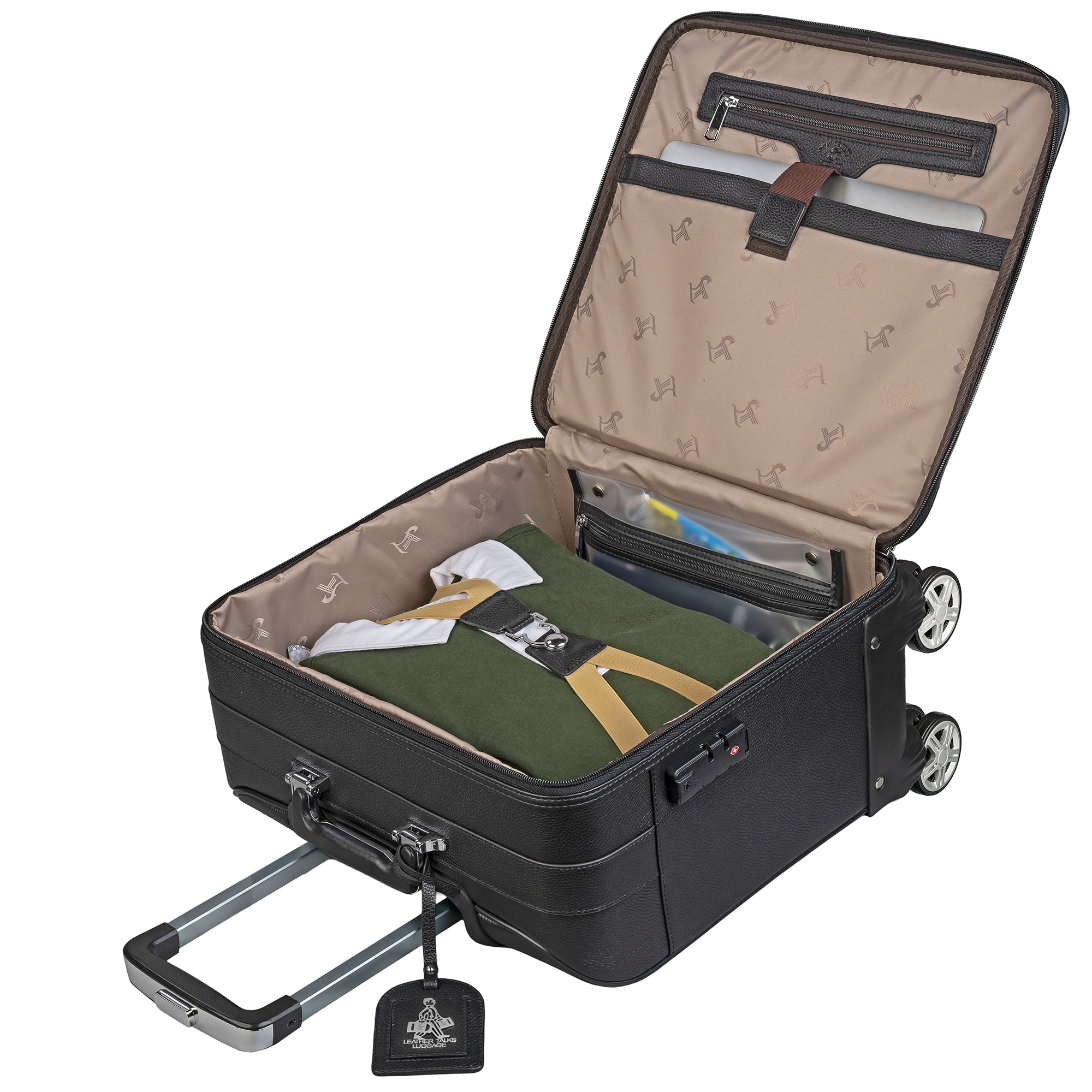 Black Genuine Leather Travel Trolley Bag