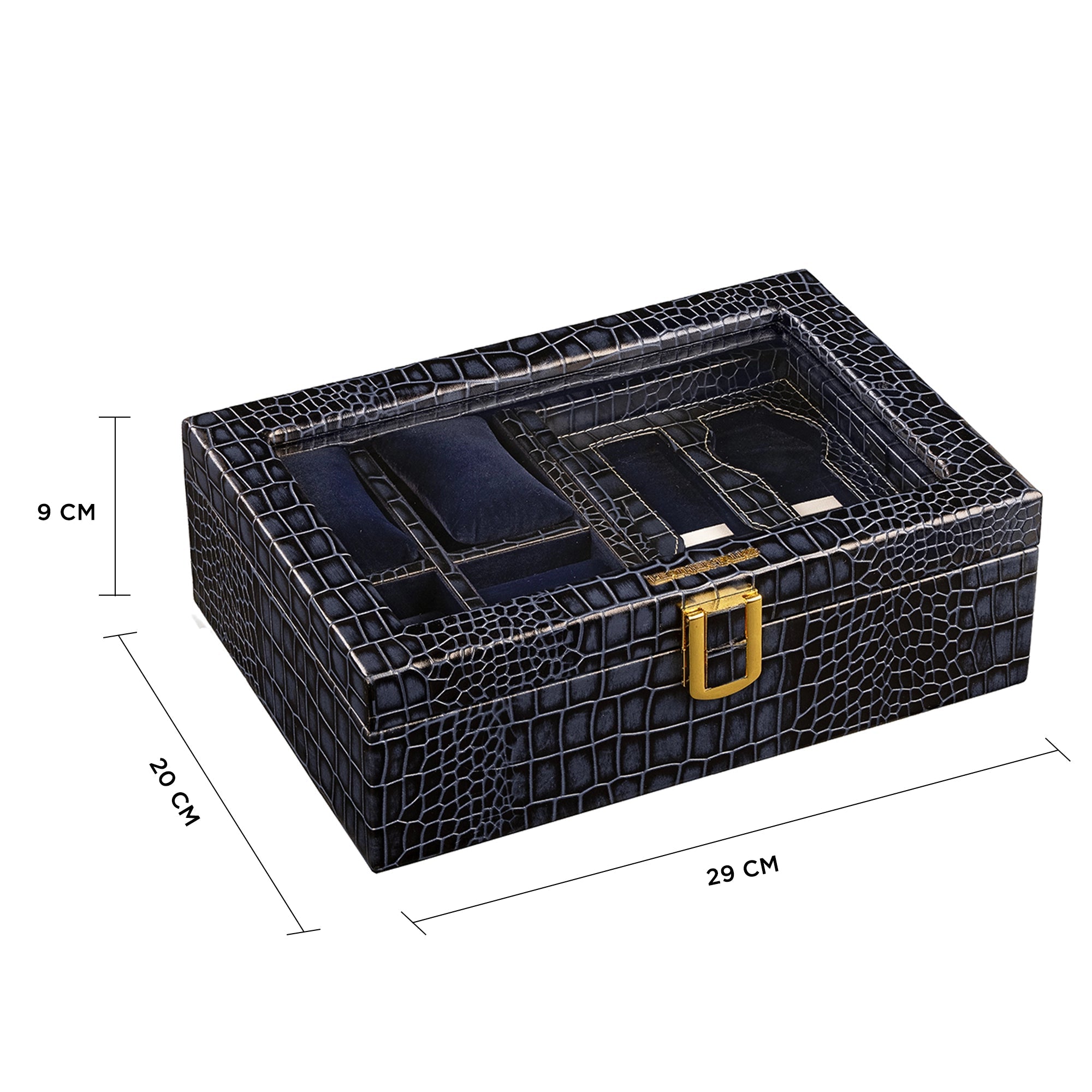 Galio Premium Watch Box 8 Watches | Genuine Leather Watch Storage Case for Men | Color: Croco Blue Leather Talks