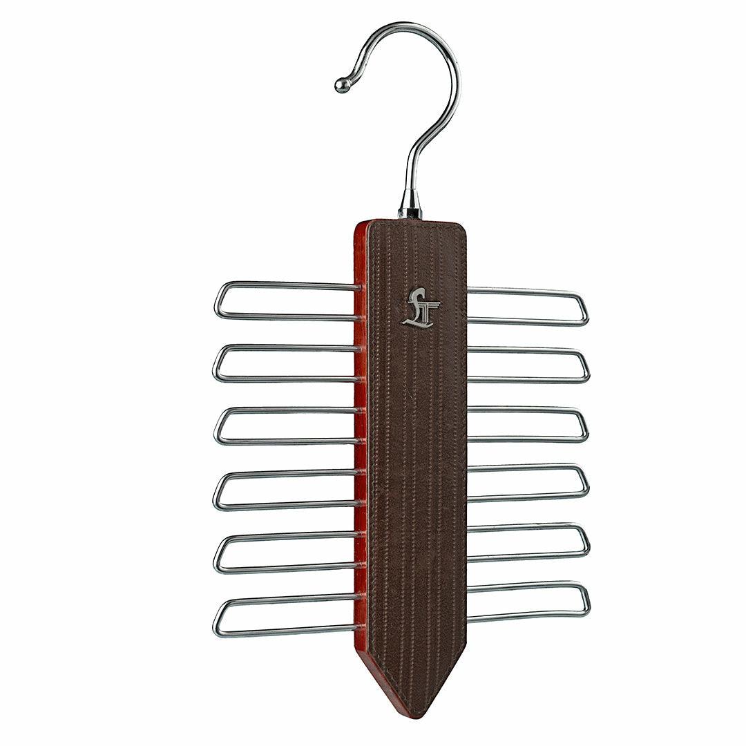 Leather Wooden Tie Hanger | 100% Genuine Leather | Color: Brown