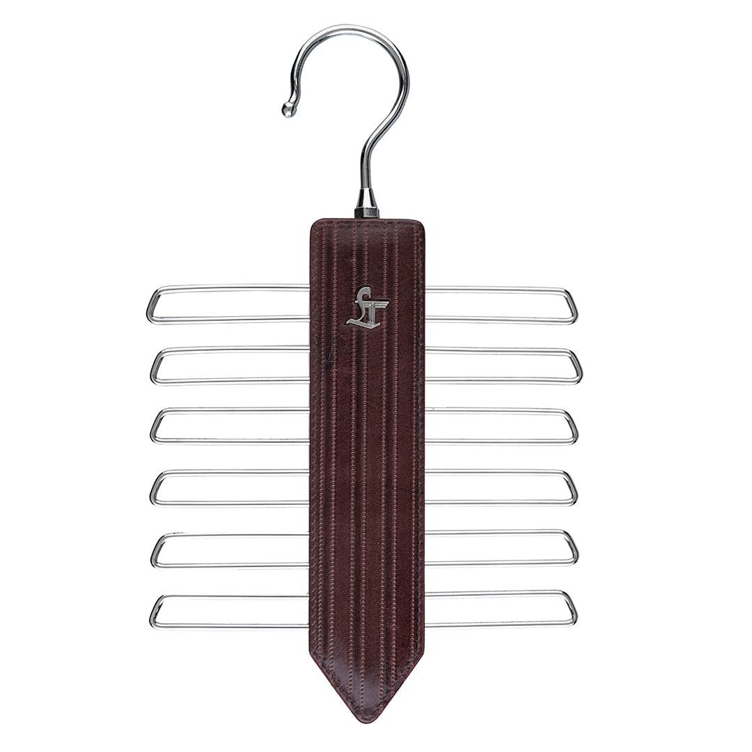Leather Wooden Tie Hanger | 100% Genuine Leather | Color: Cherry