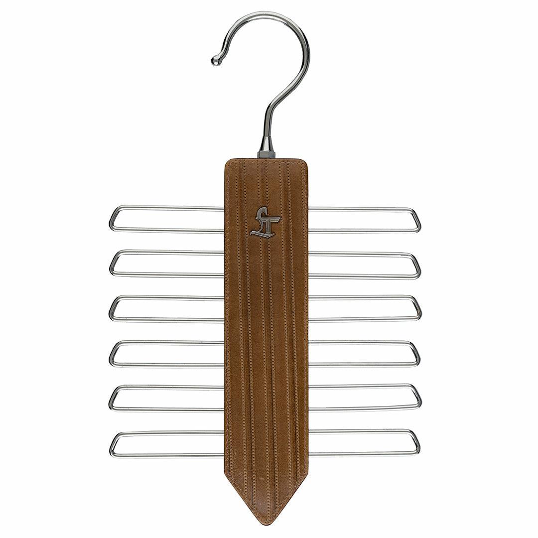 Leather Wooden Tie Hanger | 100% Genuine Leather | Color: Tan