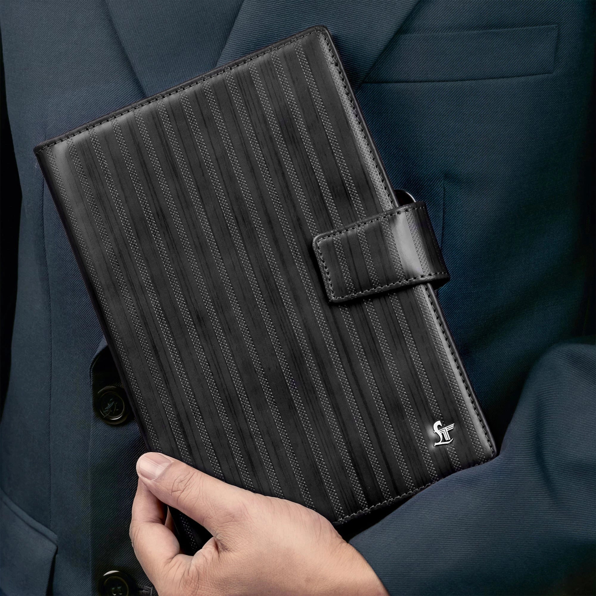 LT Smart Leather Notebook with Power Bank (5000 mAh) | Diary with Power Bank | Color: Italian VT Stripe Grey LeatherTalks