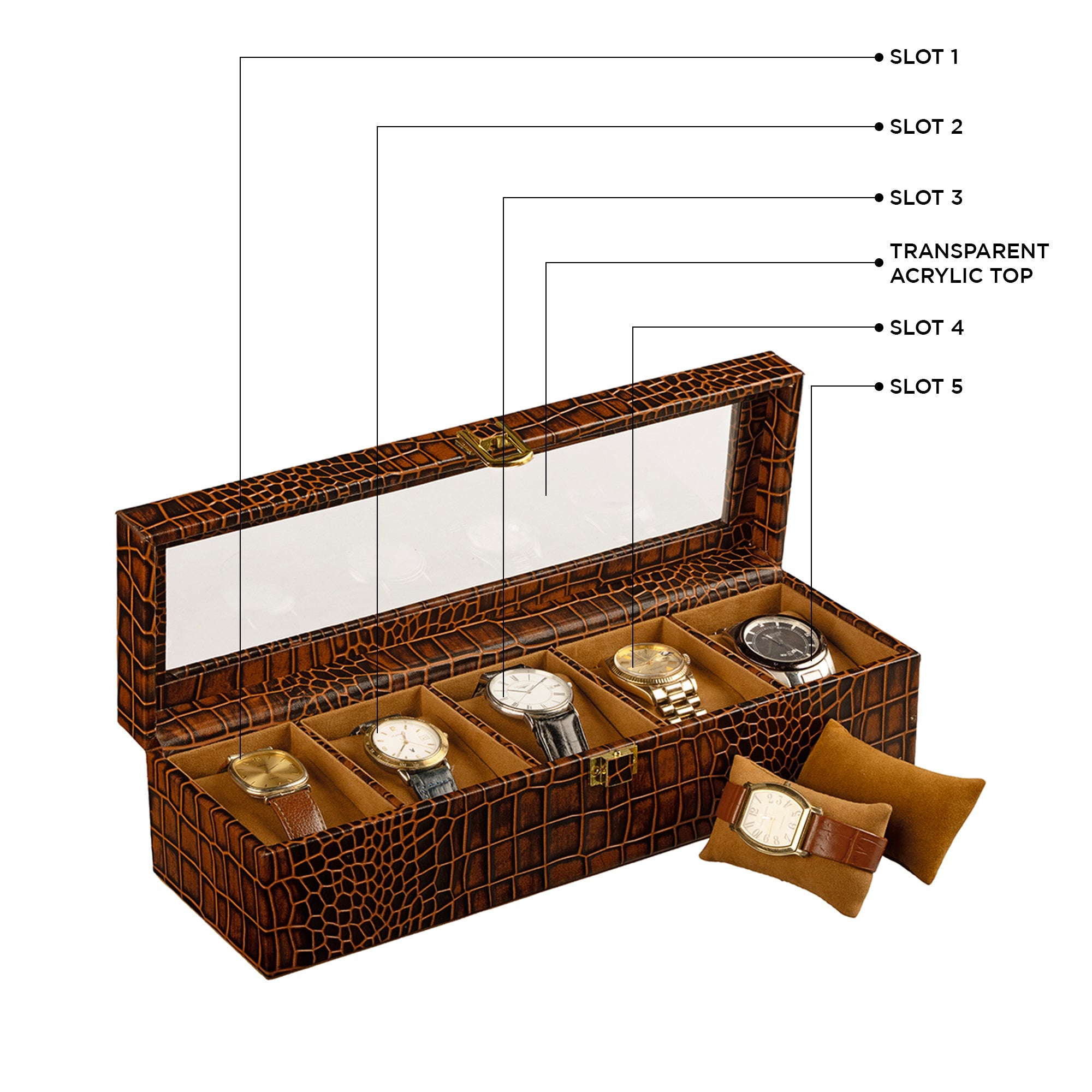 Elegant Croco-Embossed Genuine Leather Watch Organizer – Premium Finish and Detailing