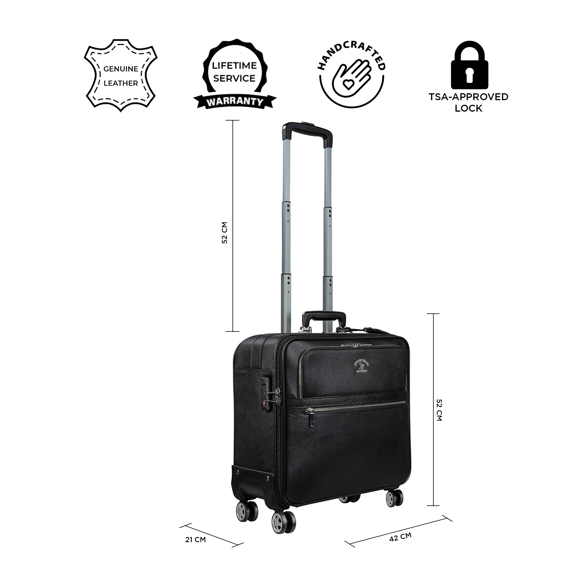 Austin Premium Genuine Leather Travel Trolley Bag | TSA Lock | Spinner Wheels | Laptop Compartment | Handcrafted in Korea | Designed in Italy | Black (16 inch) Leather Talks