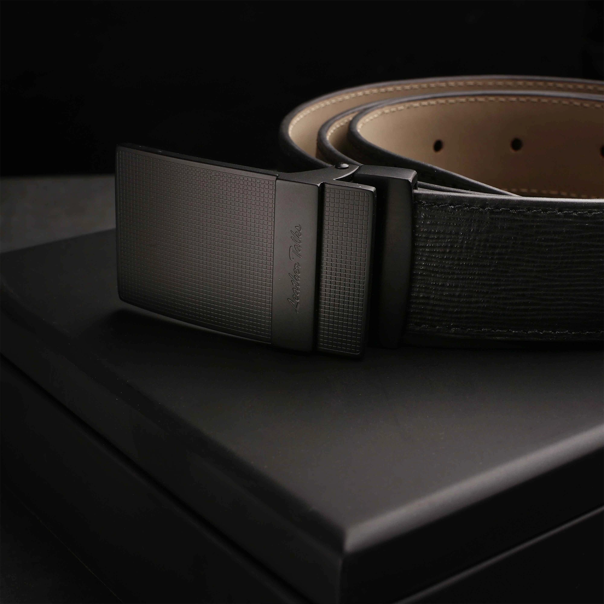 Premium Italian Wood Finish Leather Wallet & Belt Set | Wallet Belt Set with Wooden Gift Box | Colour: Black Leather Talks