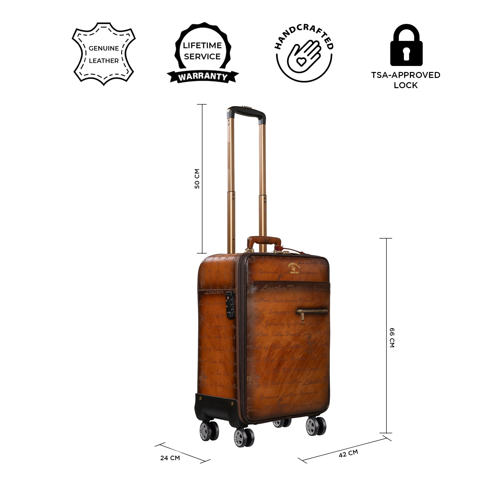 Condorium Premium Genuine Leather Travel Trolley Bag | TSA Lock | Spinner Wheels | Laptop Compartment | Carry-On Luggage | Color: Tan (20inch Vertical) Leather Talks