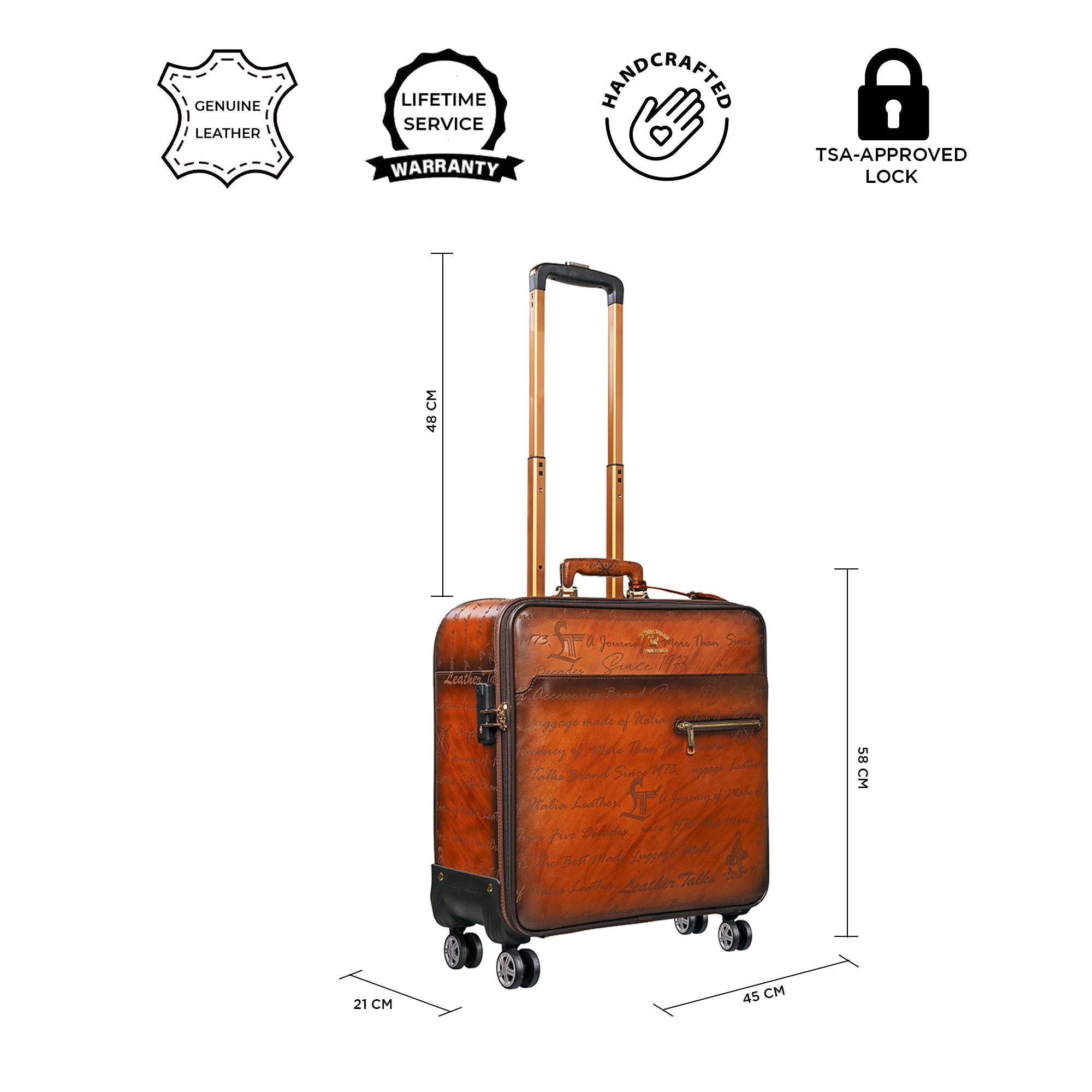 Condorium Premium Leather Trolley Bag | Cabin Luggage | TSA Lock | Spinner Wheels | Laptop Compartment | Carry-On Business Travel Bag | Color: Tan | Size: 20 inch Horizontal Leather Talks