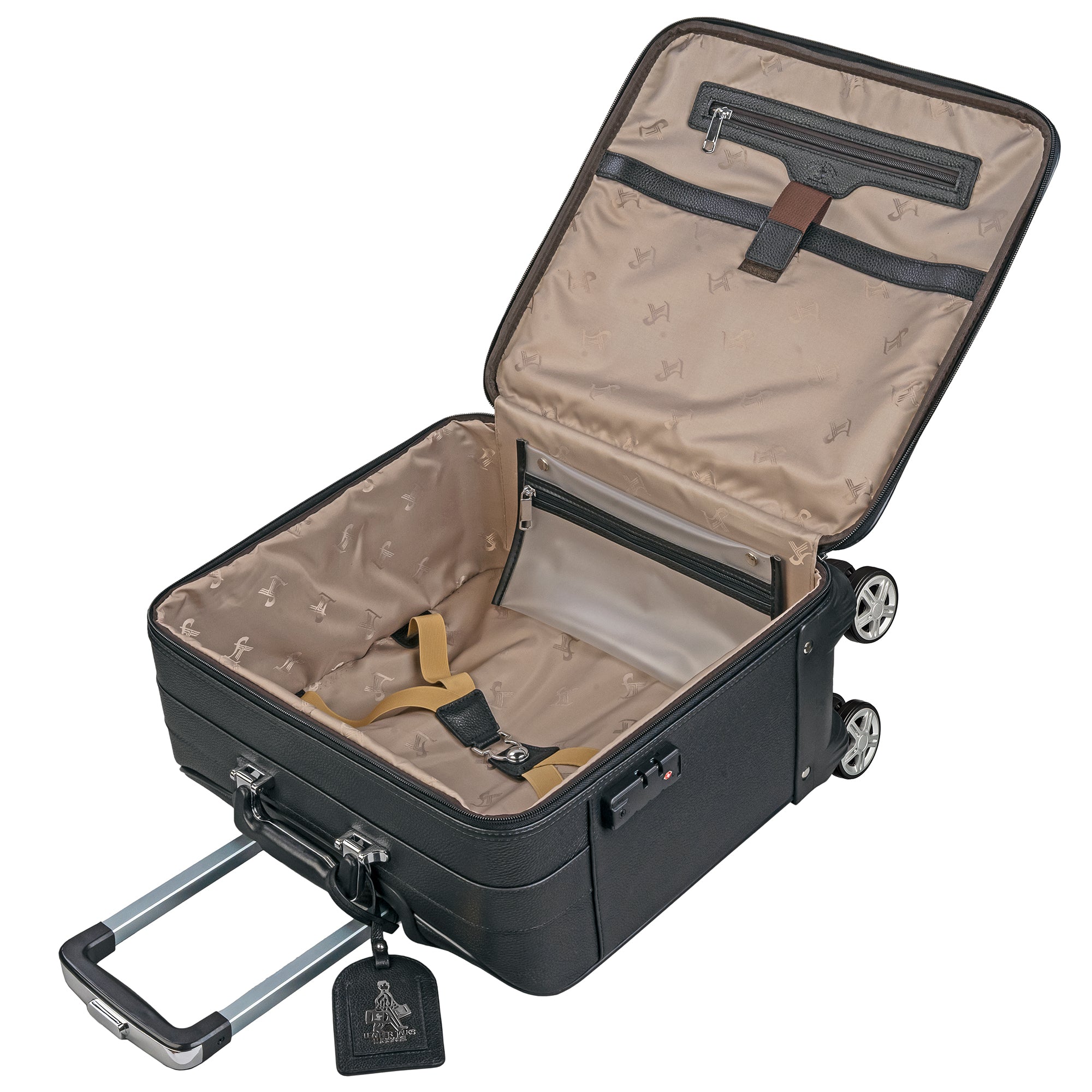 Black Genuine Leather Travel Trolley Bag