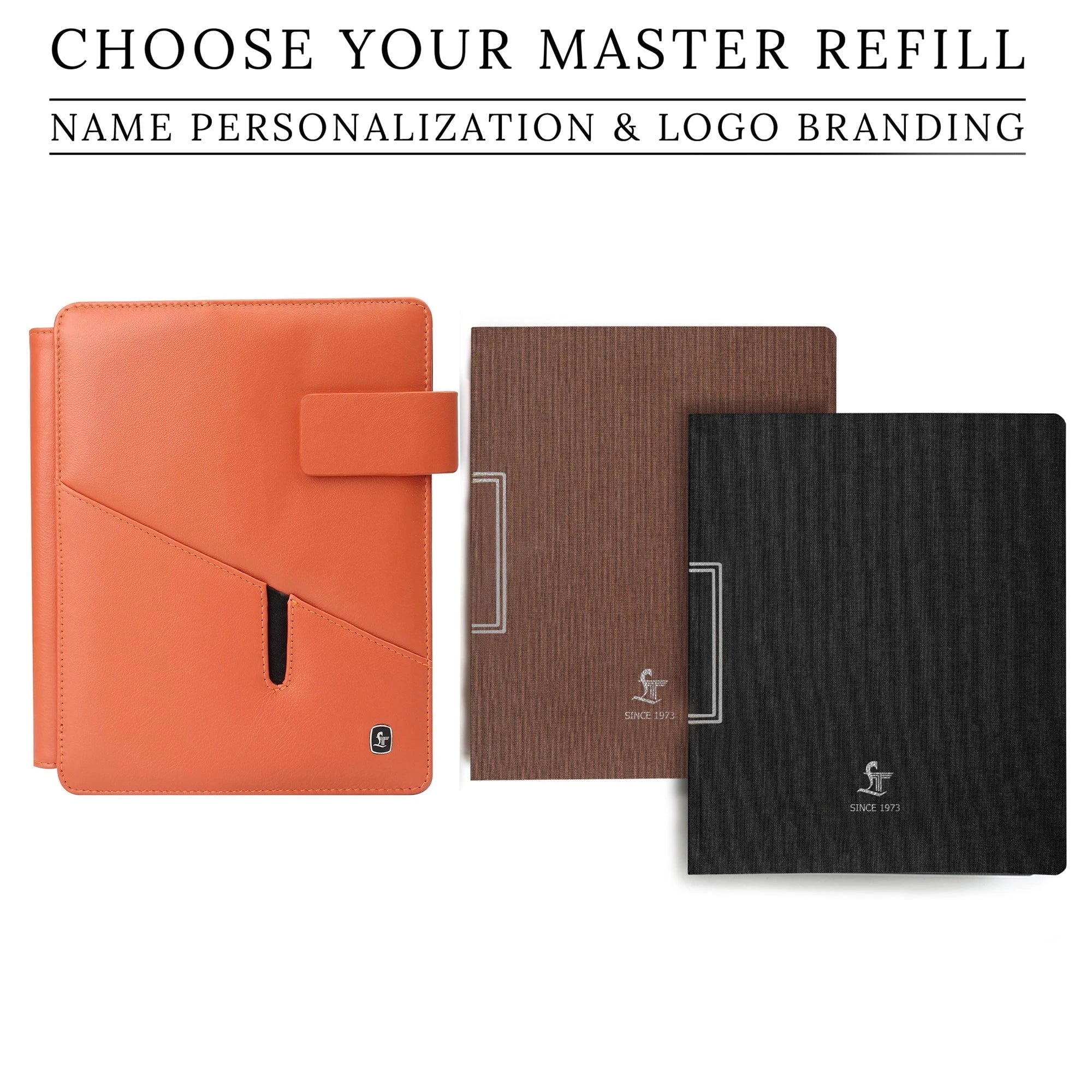 Leather Talks master refill options in black, brown with personalization and branding for corporate gifts.