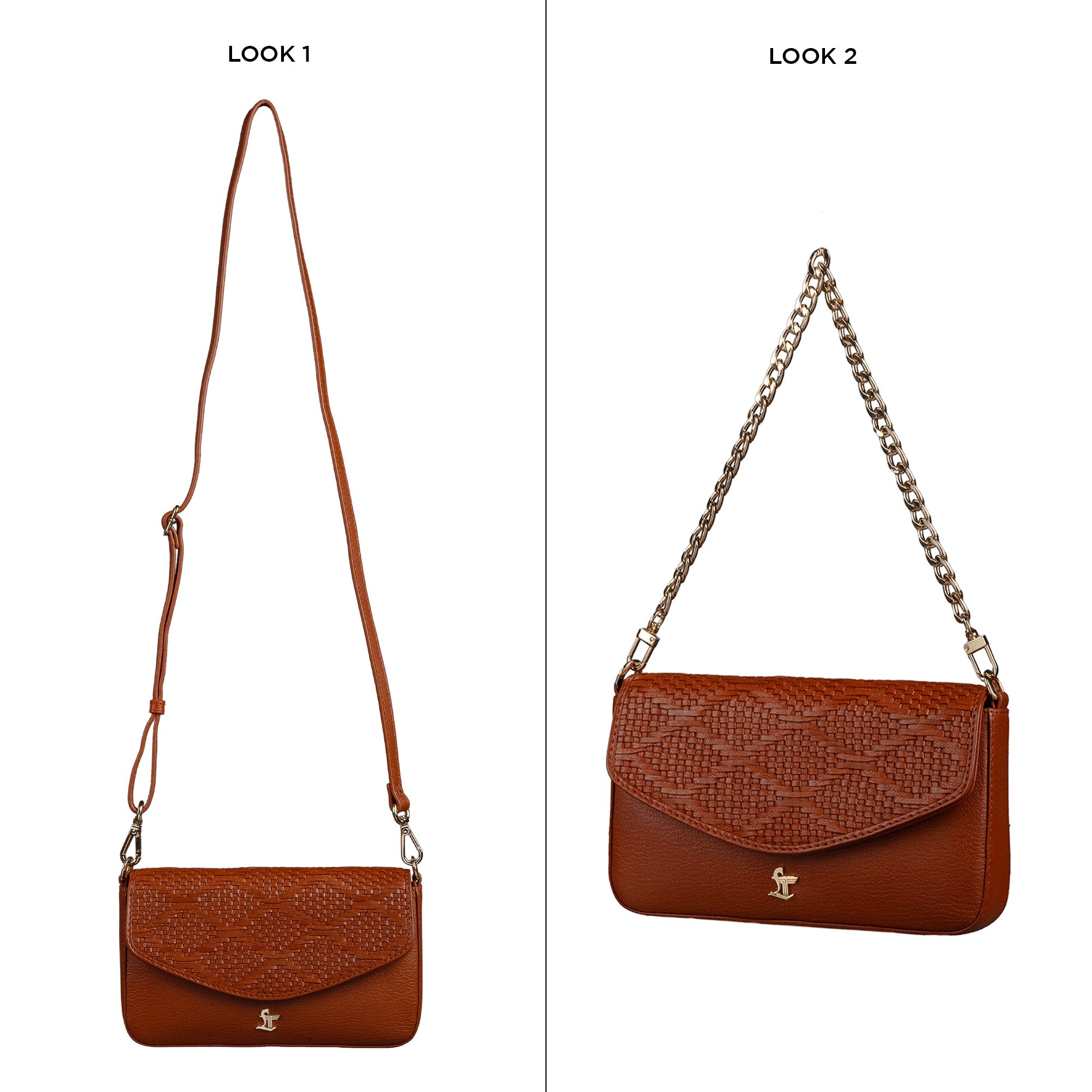 Genuine Leather Sling Bag for Women | Hand-Woven Crossbody Bag | Two Looks in One | Luxury Mini Shoulder Bag for Evening & Casual Wear | Color: Orange Leather Talks