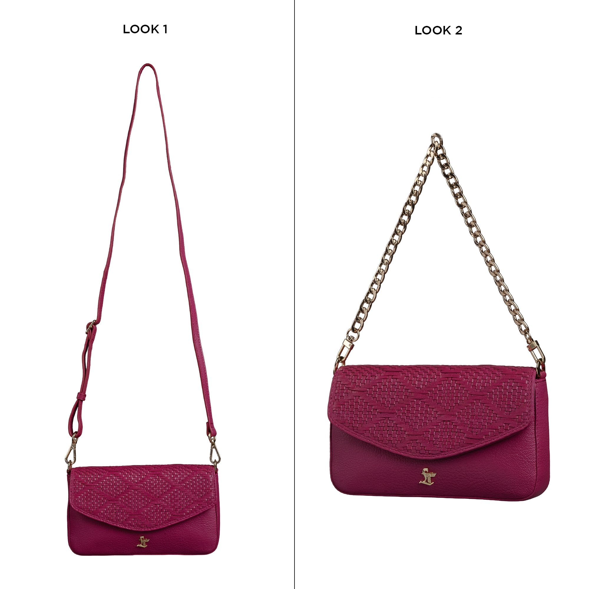 Two looks in one – Leather Talks genuine leather sling bag with chain handle and crossbody strap