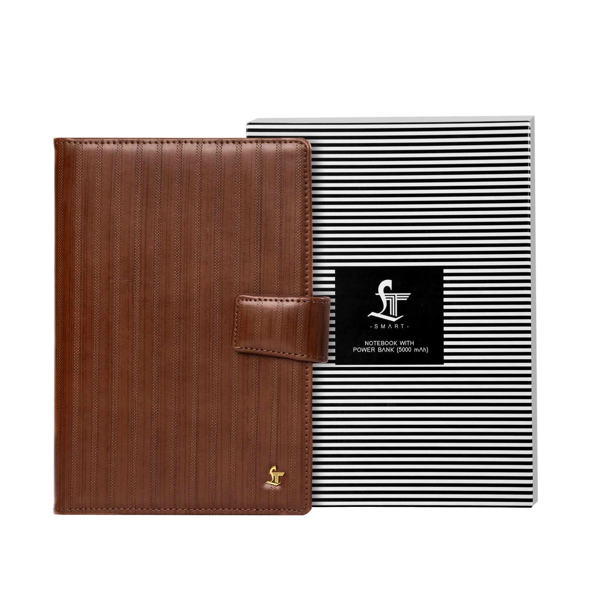LT Smart Leather Notebook with Power Bank (5000 mAh) | Diary with Power Bank | Color: Italian VT Stripe Brown LeatherTalks