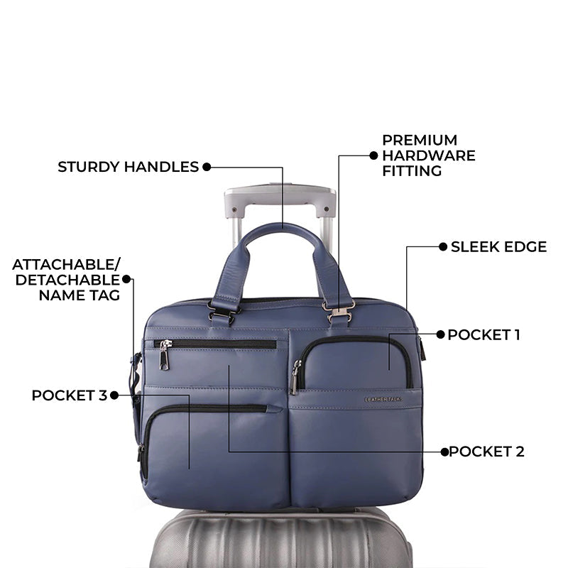 Jacob | Leather Briefcase For Men | 100% Genuine Leather | For Office | Colour: Blue