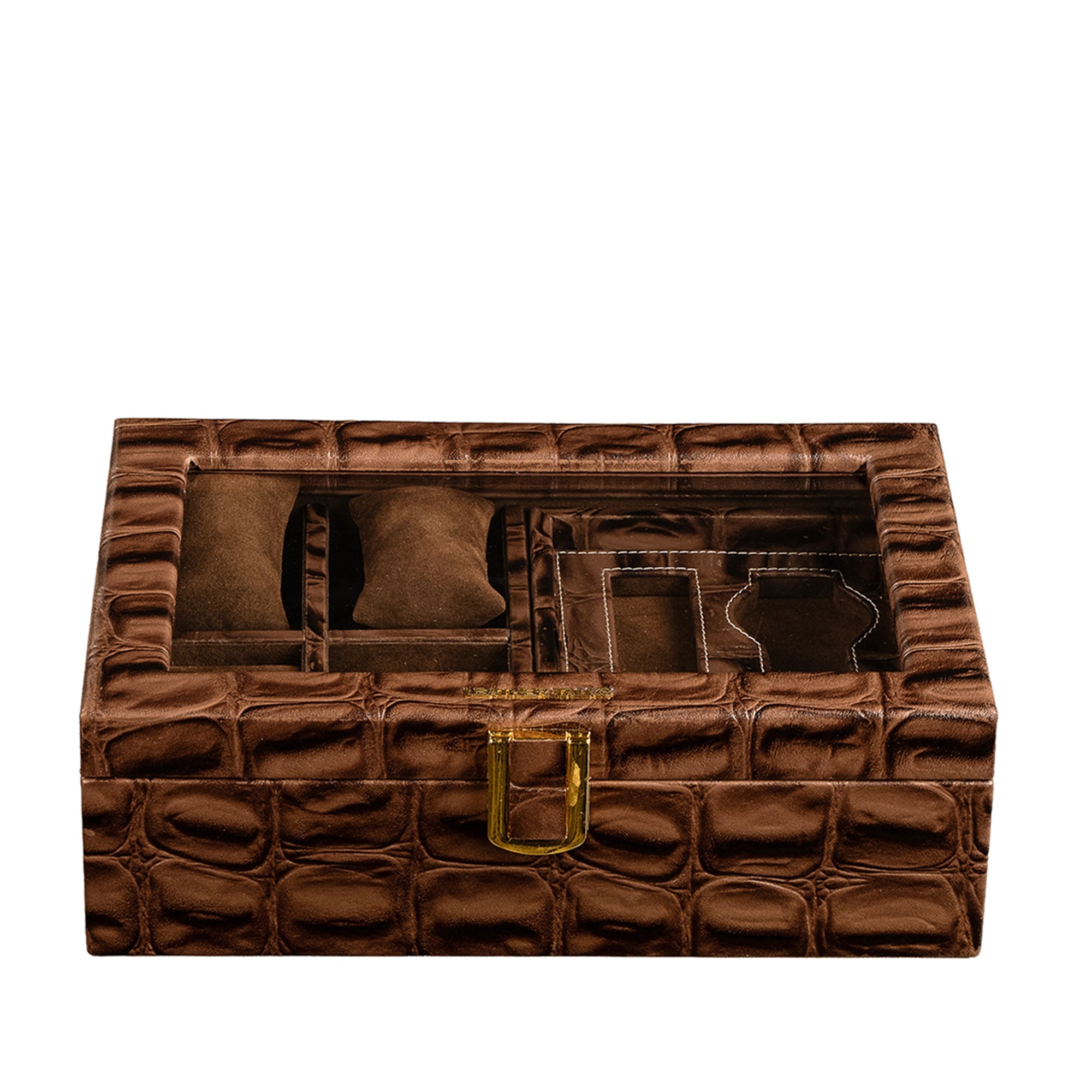 Galio Leather Watch Box / Case | Genuine Leather Watch Box for Men | Can Hold 8 Watches | Acrylic Glass Top | Color: Crocotail Brown Leather Talks