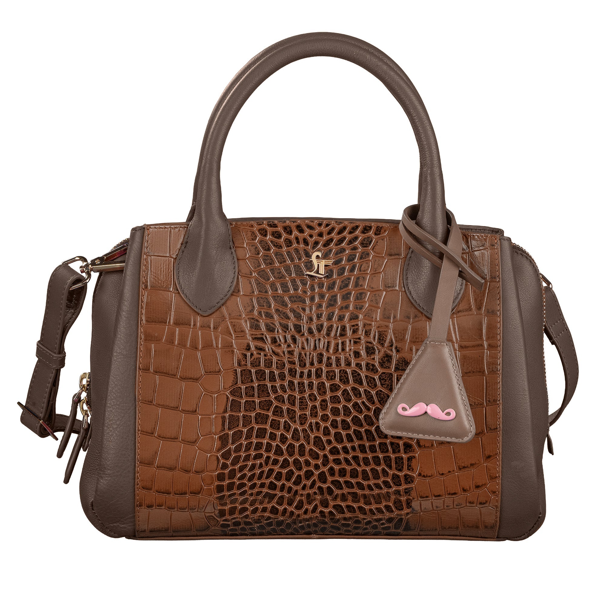 Clara Jr. Leather Handbag for Women | Genuine Brown Croco Embossed Sling Bag | Color: Brown Leather Talks