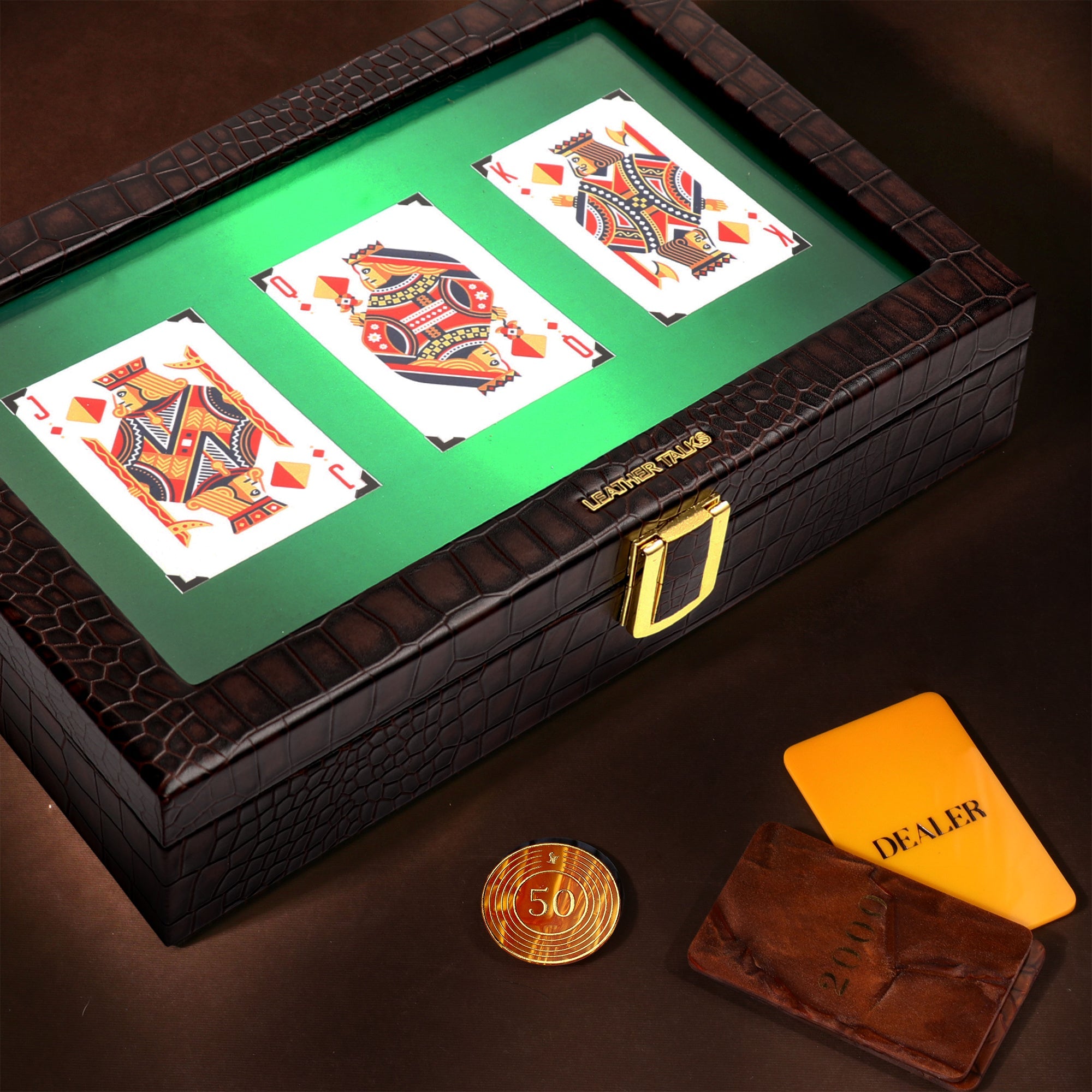 Leather Poker Box | Croco Embossed Genuine Leather | Color: Brown Leather Talks
