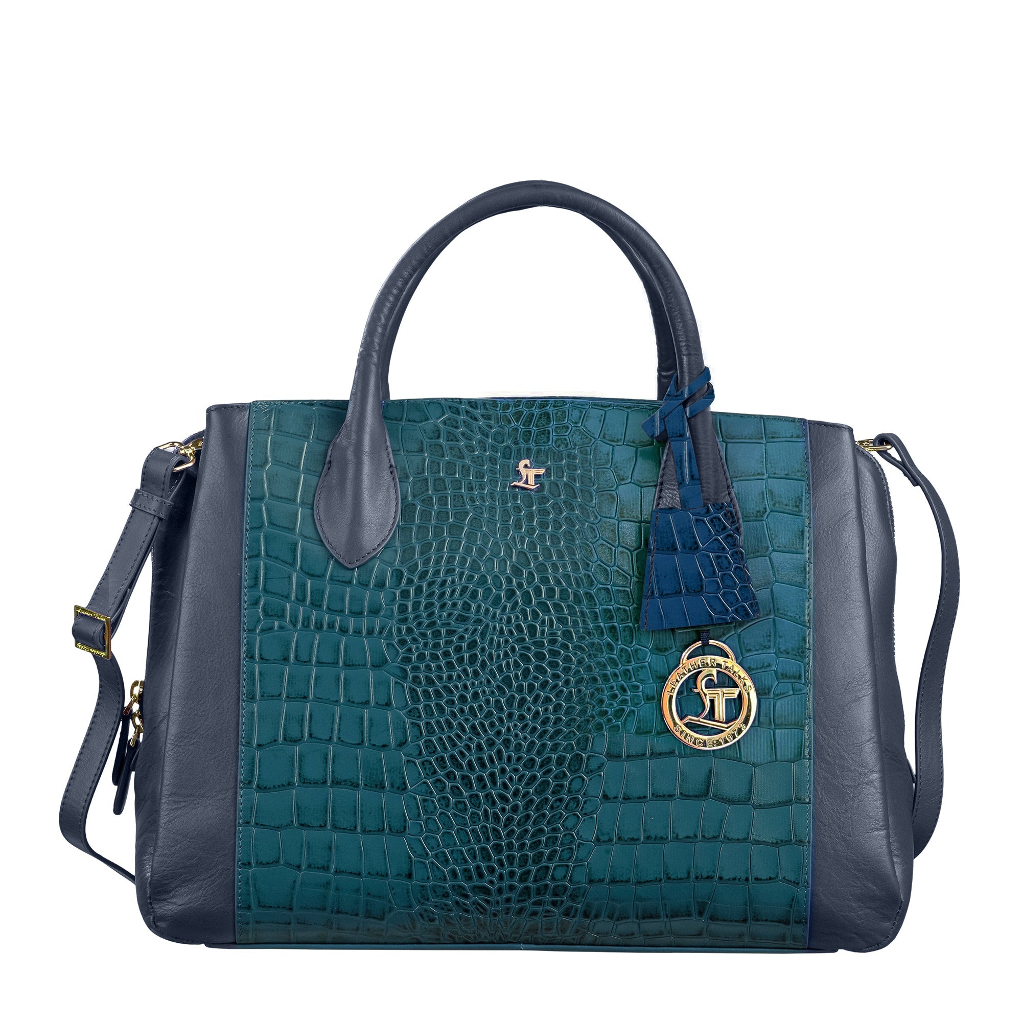 Clara Jr. Leather Teal Blue Handbag for Women | Front View
