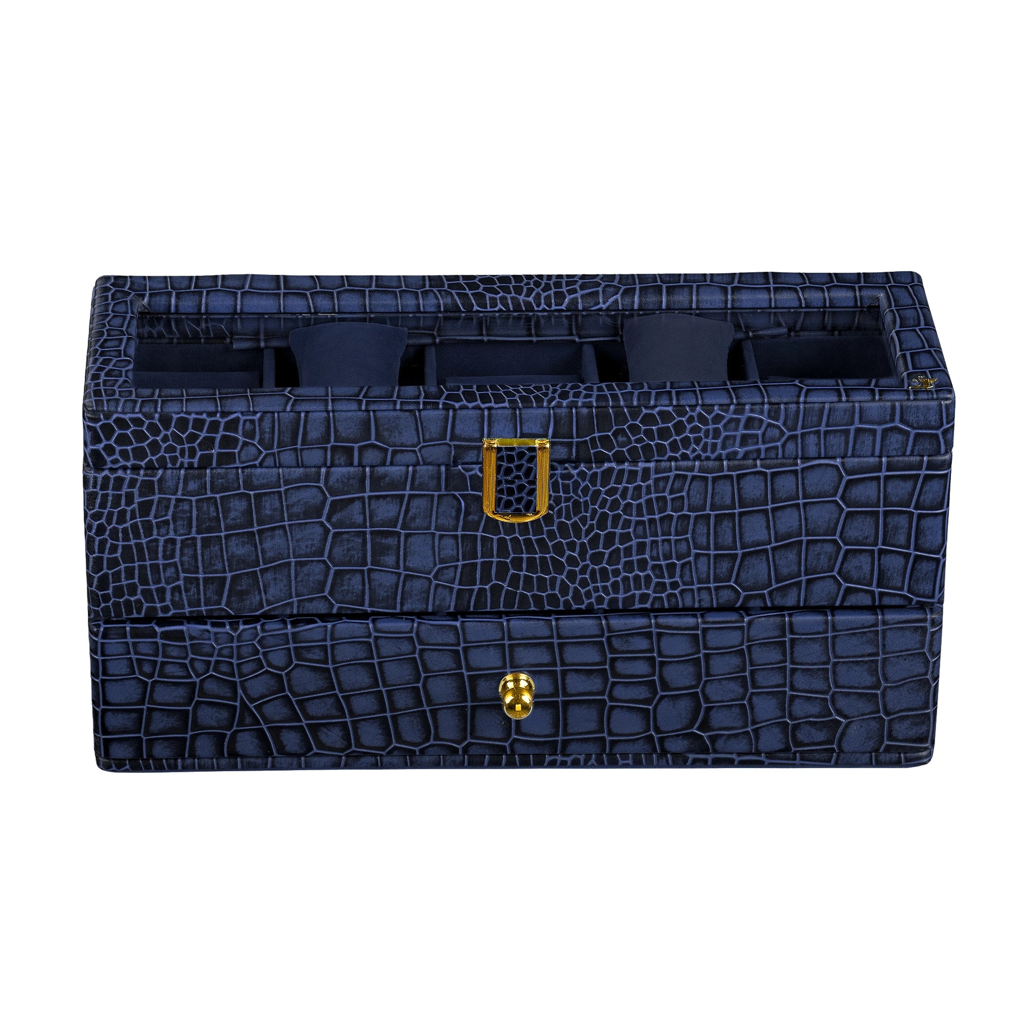 Bronx II Leather Watch Box / Case | 100% Genuine Leather | Can Hold 10 Watches | Acrylic Glass Top | Color: Croco Blue Leather Talks