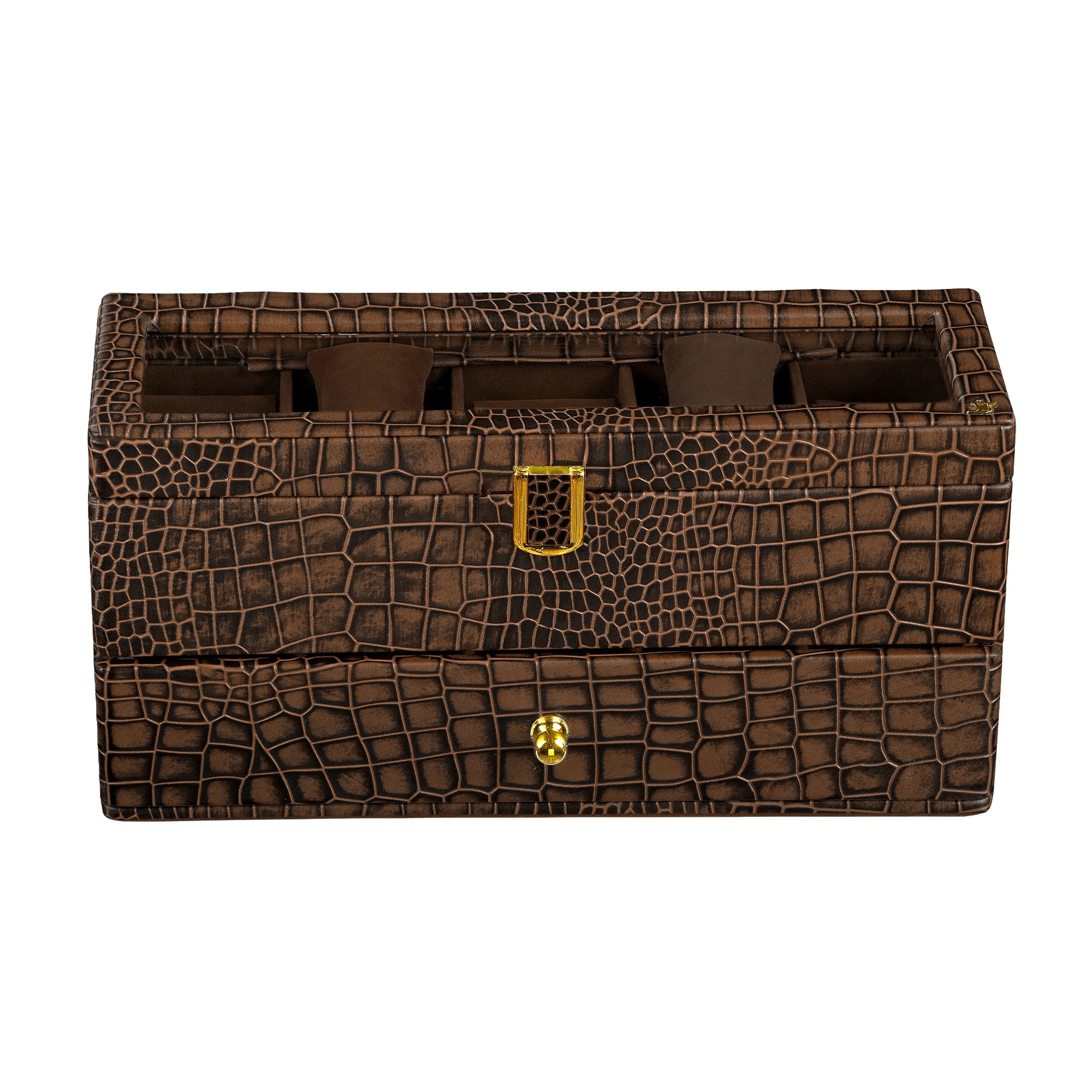 Bronx II Watch Box 10 | Luxury Genuine Leather Watch Box for Men | 10 Slot Watch Organizer with Drawer | Premium Watch Storage Case | Color: Croco Brown Leather Talks