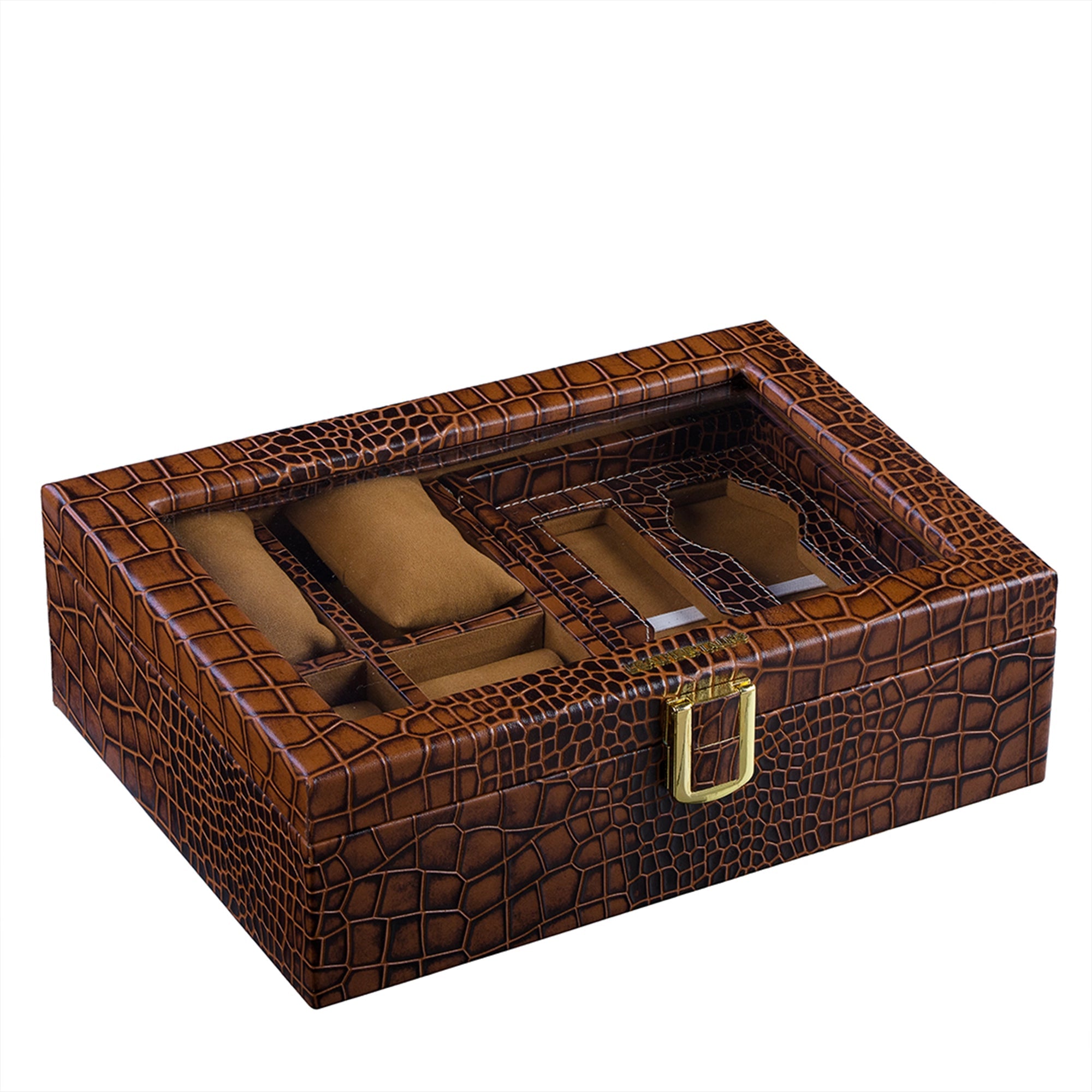 Galio Leather Watch Box / Case | Genuine Leather Watch Box for Men | Can Hold 8 Watches | Acrylic Glass Top | Color: Croco Tan Leather Talks