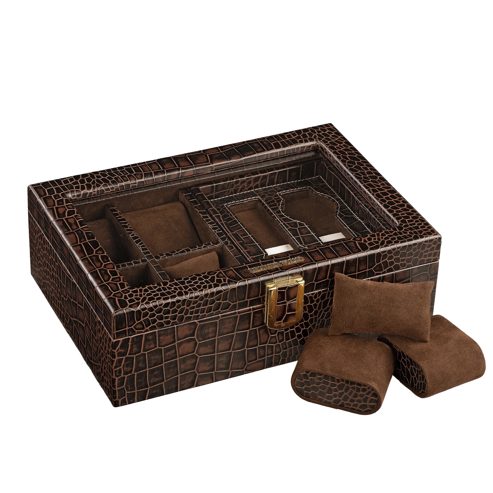 Galio Leather Watch Box For Men | Genuine Leather Watch Box for Men | Can Hold 6 Watches | Acrylic Top | Color: Croco Brown Leather Talks