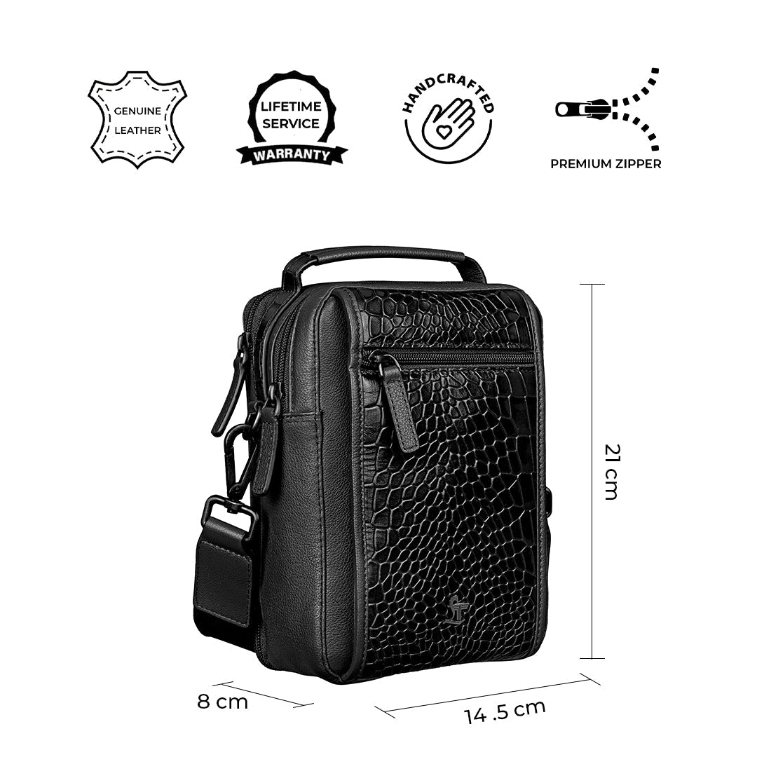 Men's Bag VIII | Leather Messenger Bag – Stylish, Durable, & Premium Laptop Bag for Work | Colour : Black Leather Talks