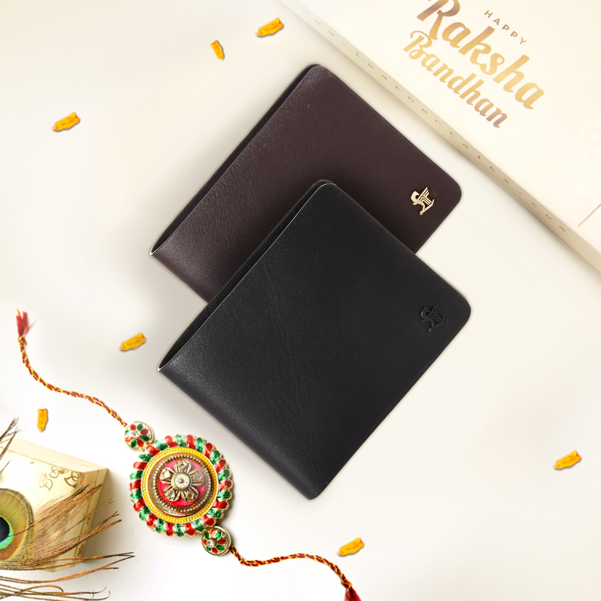 Raksha Bandhan Gift | Austin Bifold Stitchless Leather Wallet | Genuine Leather | RFID Safe | Colour: Brown & Black