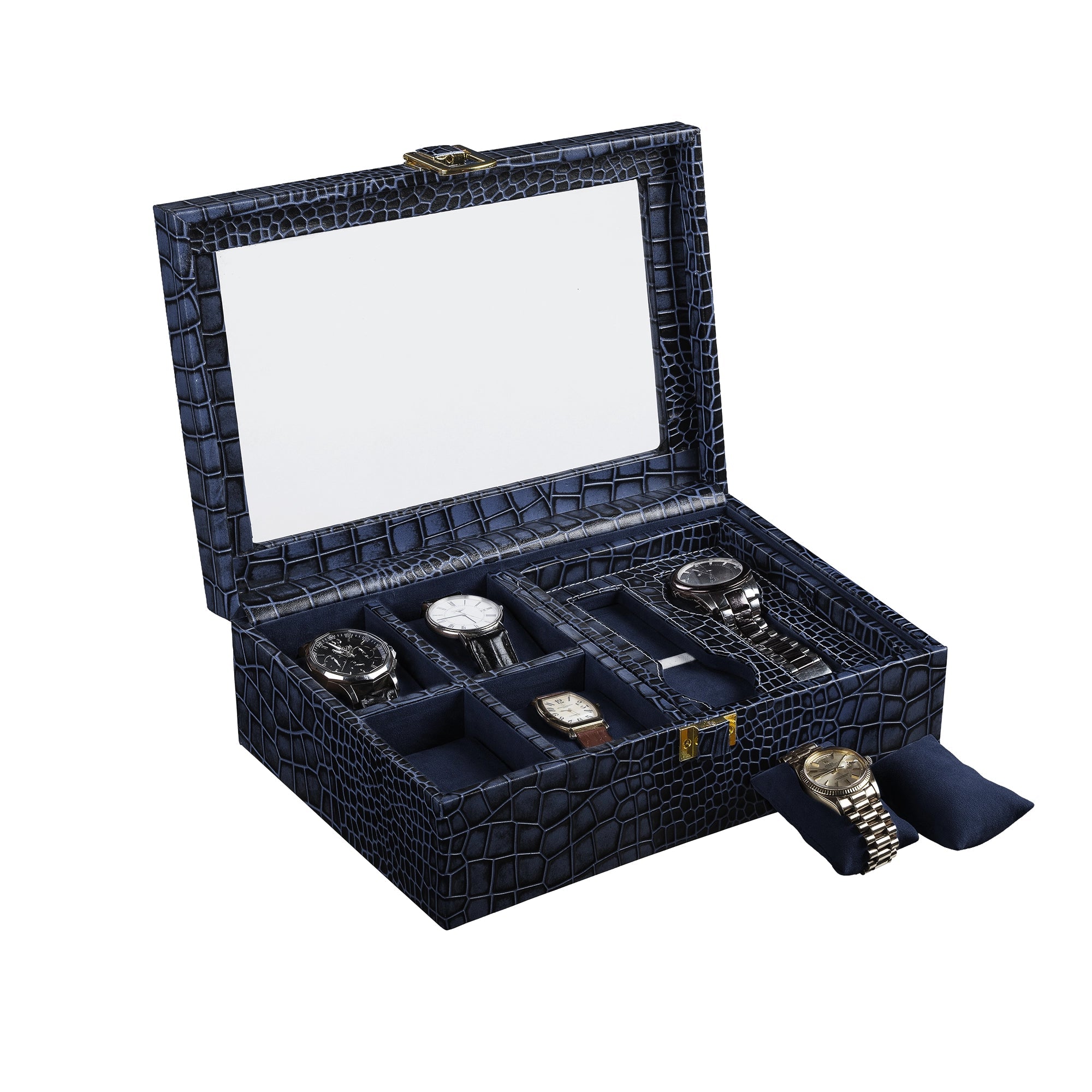 Galio Premium Watch Box 8 Watches | Genuine Leather Watch Storage Case for Men | Color: Croco Blue Leather Talks