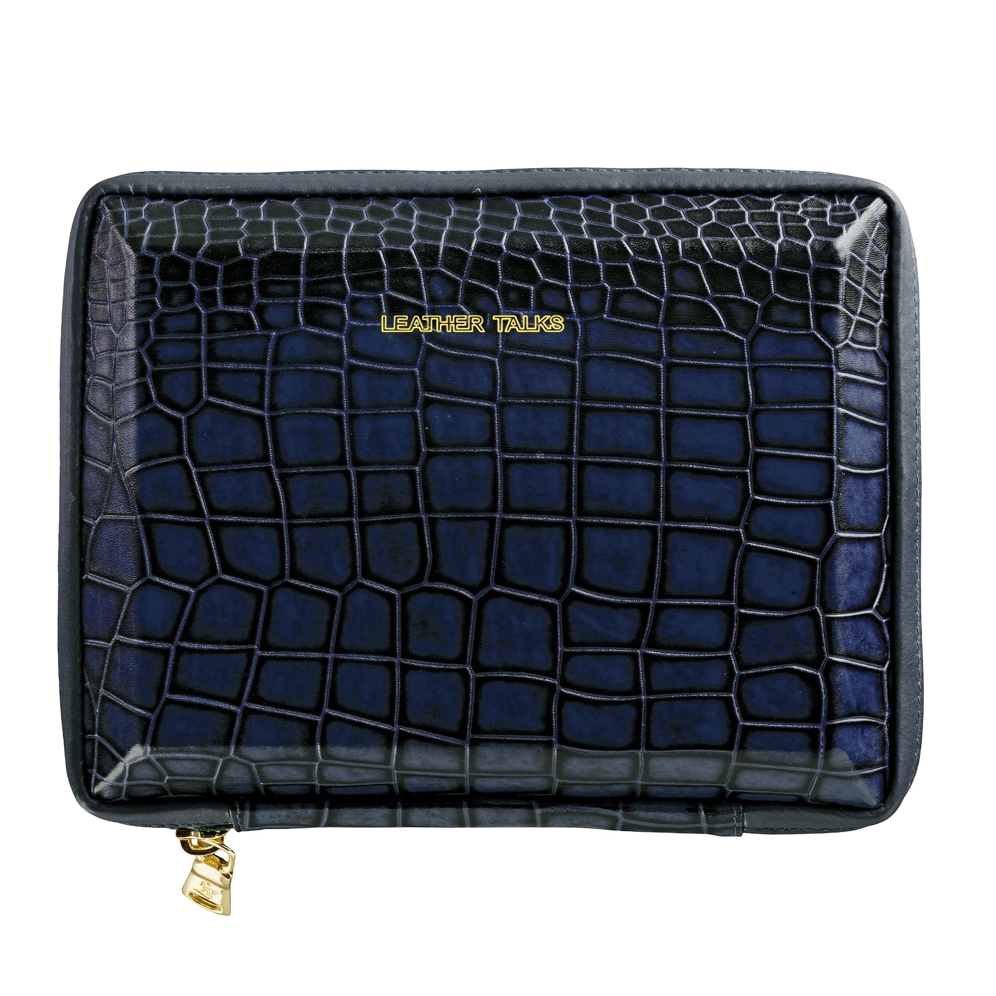 Harbinger Tech Kit - Genuine Leather Tech Organizer Case | Travel Cable Storage Bag | Luxury Electronic Accessories Pouch for Chargers, Wires & Gadgets | Color: Blue Leather Talks