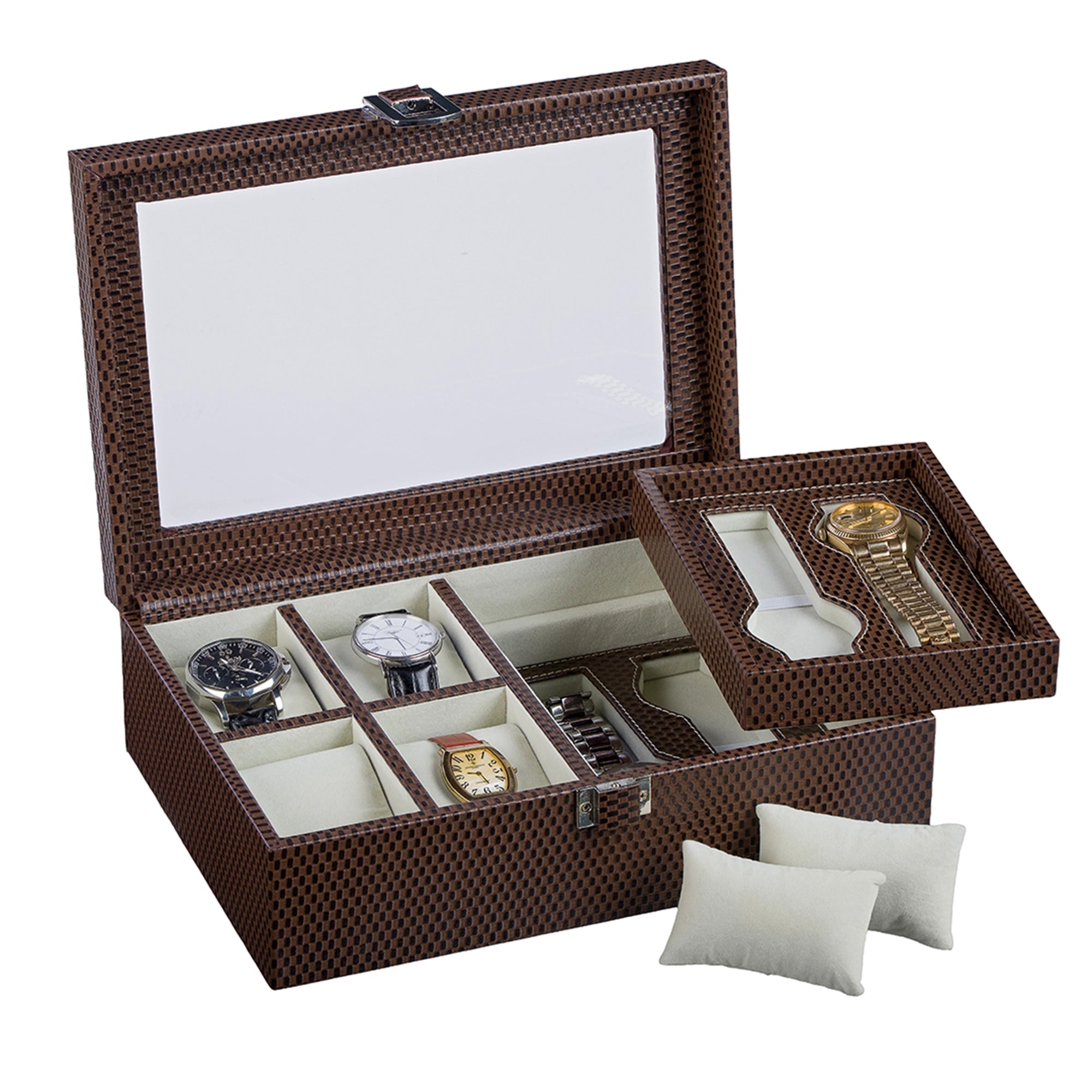 Galio Watch Box 8 Slots | Luxury Genuine Leather Watch Organizer for Men | Premium Watch Storage Case | Color: Brick Brown Leather Talks