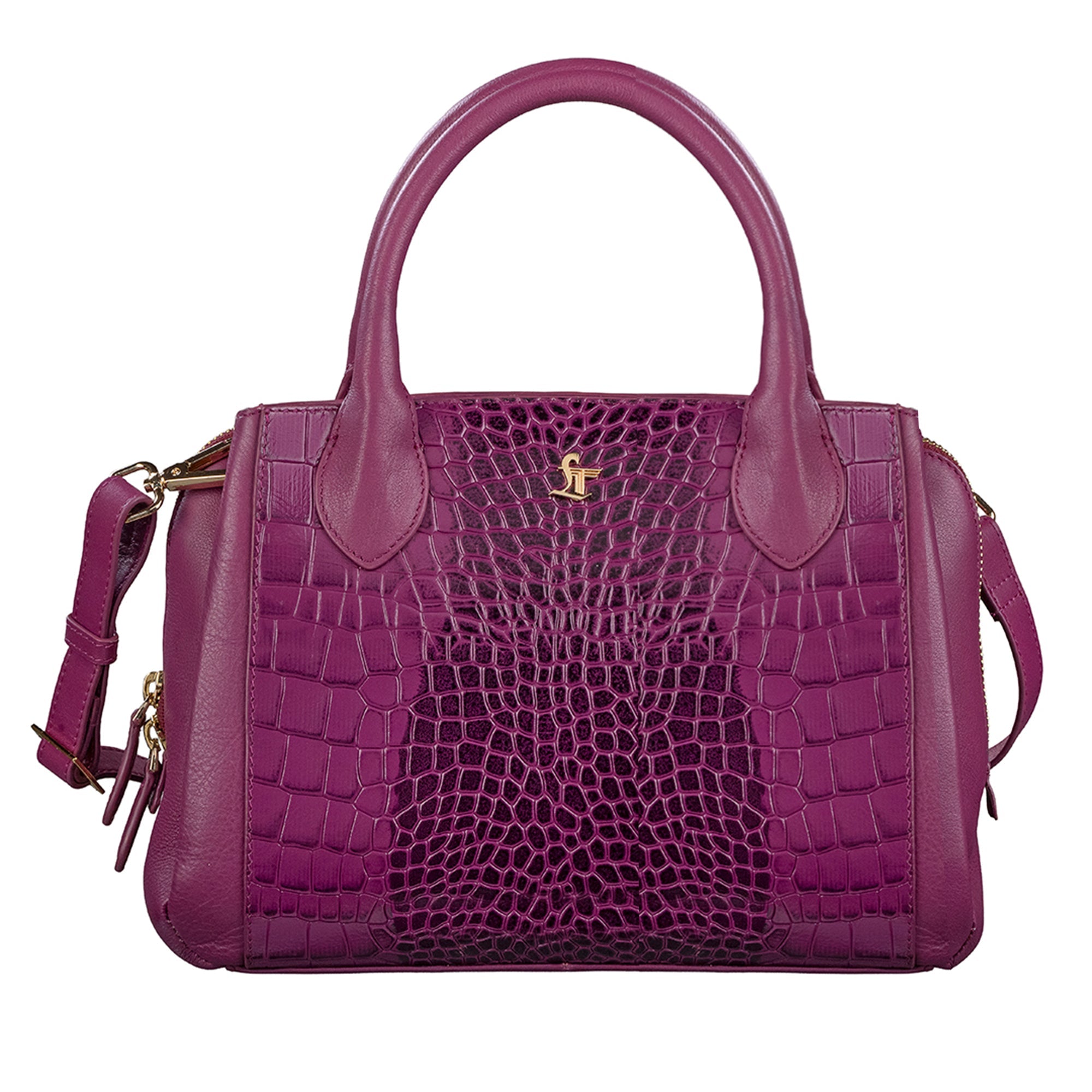 Clara Jr. Leather Handbag for Women | Genuine Blue Croco Embossed Sling Bag | Color: Pink Leather Talks