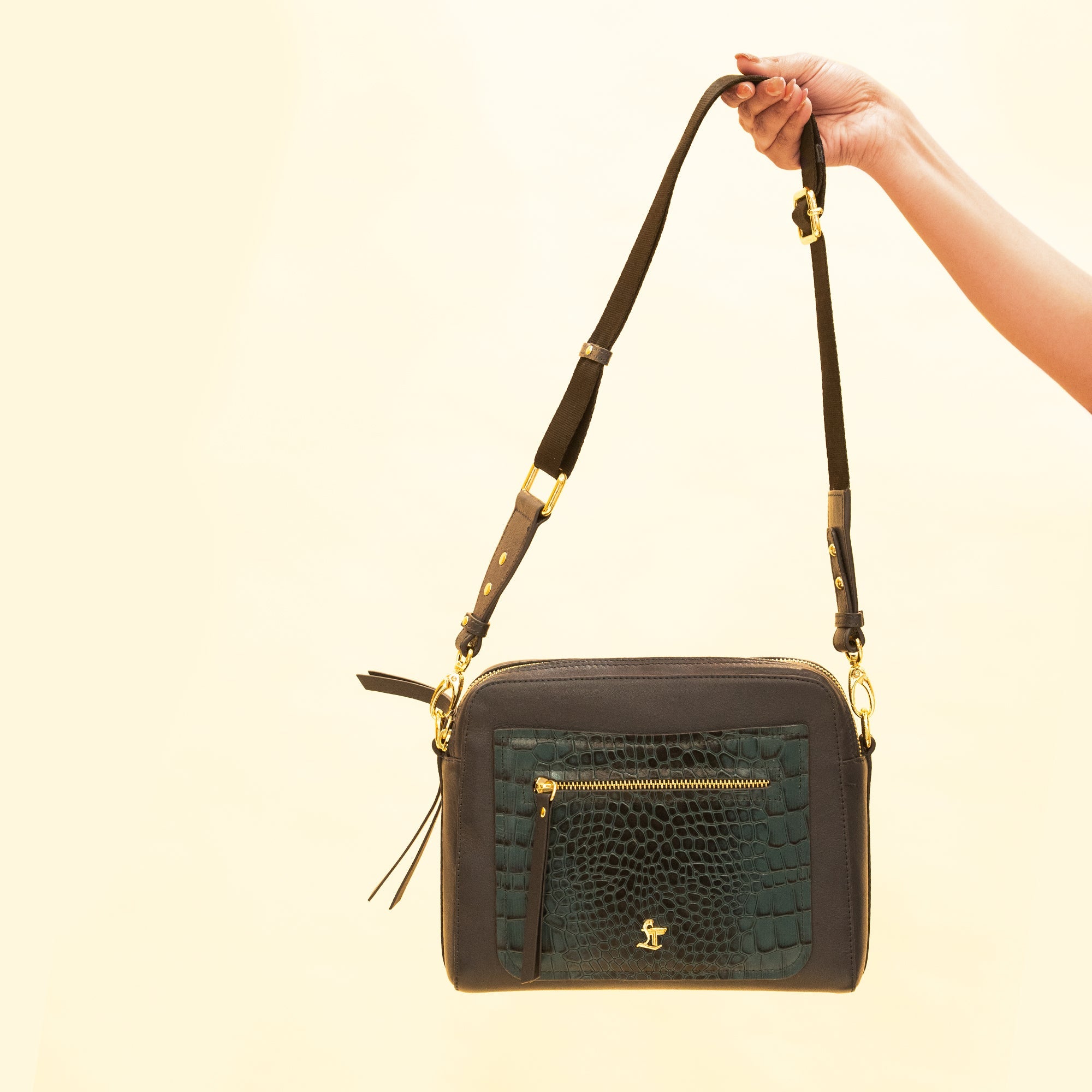 Clara Women’s Genuine Teal Blue Leather Sling Bag | Front View