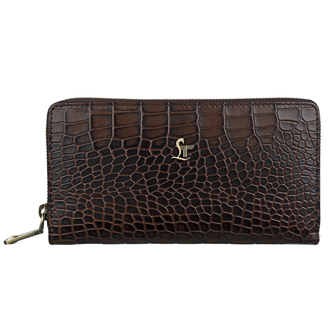 Palm II | Deep Cut Leather Wallet for Women | 100% Genuine Leather | Color: Brown