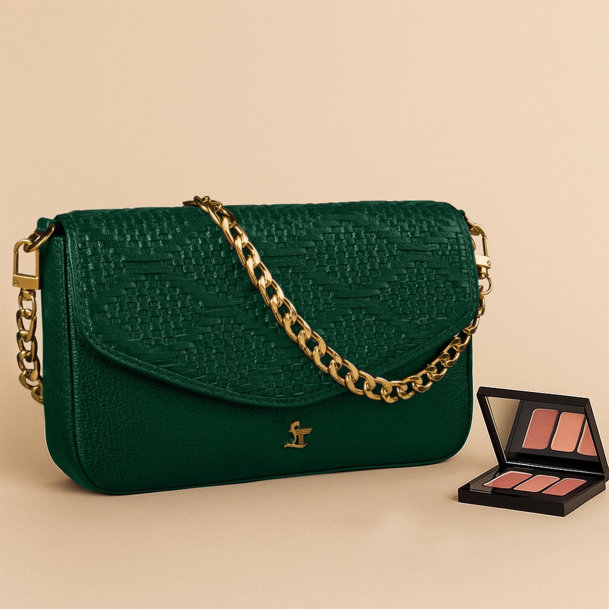Lucia Genuine Leather Sling Bag for Women | Hand-Woven Crossbody Bag | Two Looks in One | Luxury Mini Shoulder Bag for Evening & Casual Wear | Color: Green Leather Talks