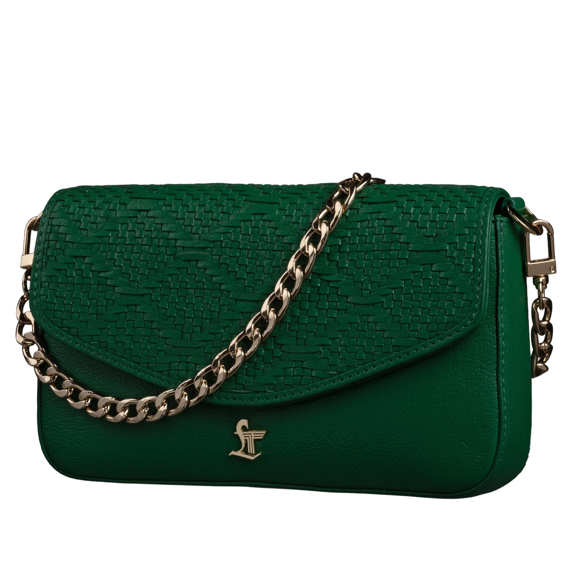 Lucia Genuine Leather Sling Bag for Women | Hand-Woven Crossbody Bag | Two Looks in One | Luxury Mini Shoulder Bag for Evening & Casual Wear | Color: Green Leather Talks