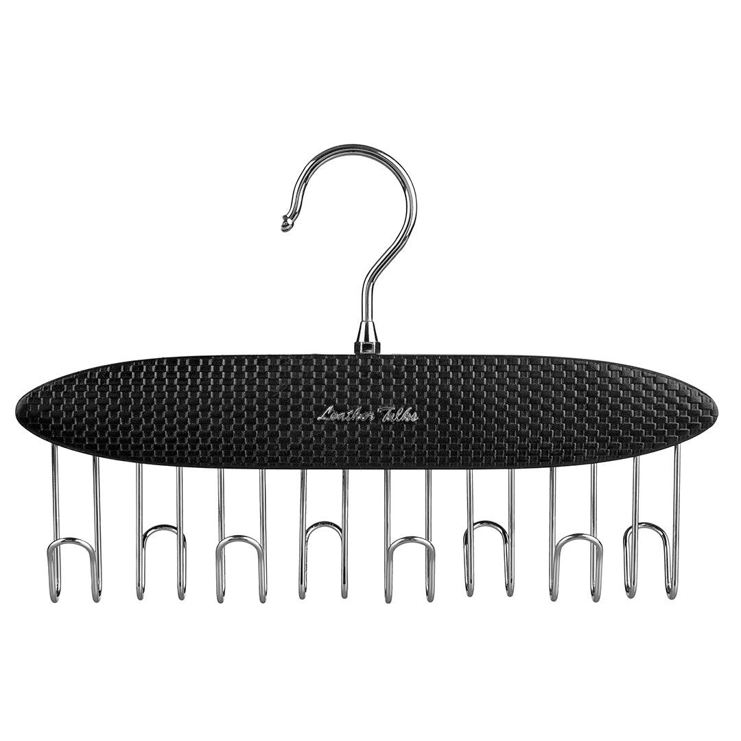 Leather Wooden Belt Hanger | 8 Hooks & 360° Swivel | Color : Brick Black