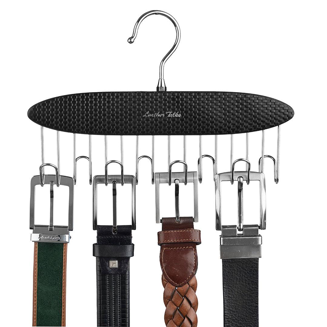 Leather Wooden Belt Hanger | 8 Hooks & 360° Swivel | Color : Brick Black