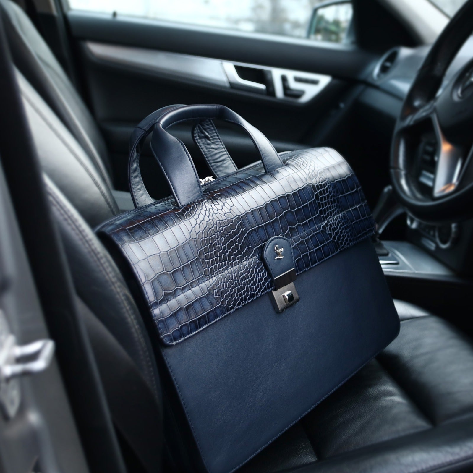 Ruvido II Luxury Leather Laptop Bag for Men | 15" Laptop Office Bag | Premium Leather Laptop Bag for Professionals | Color: Blue Leather Talks