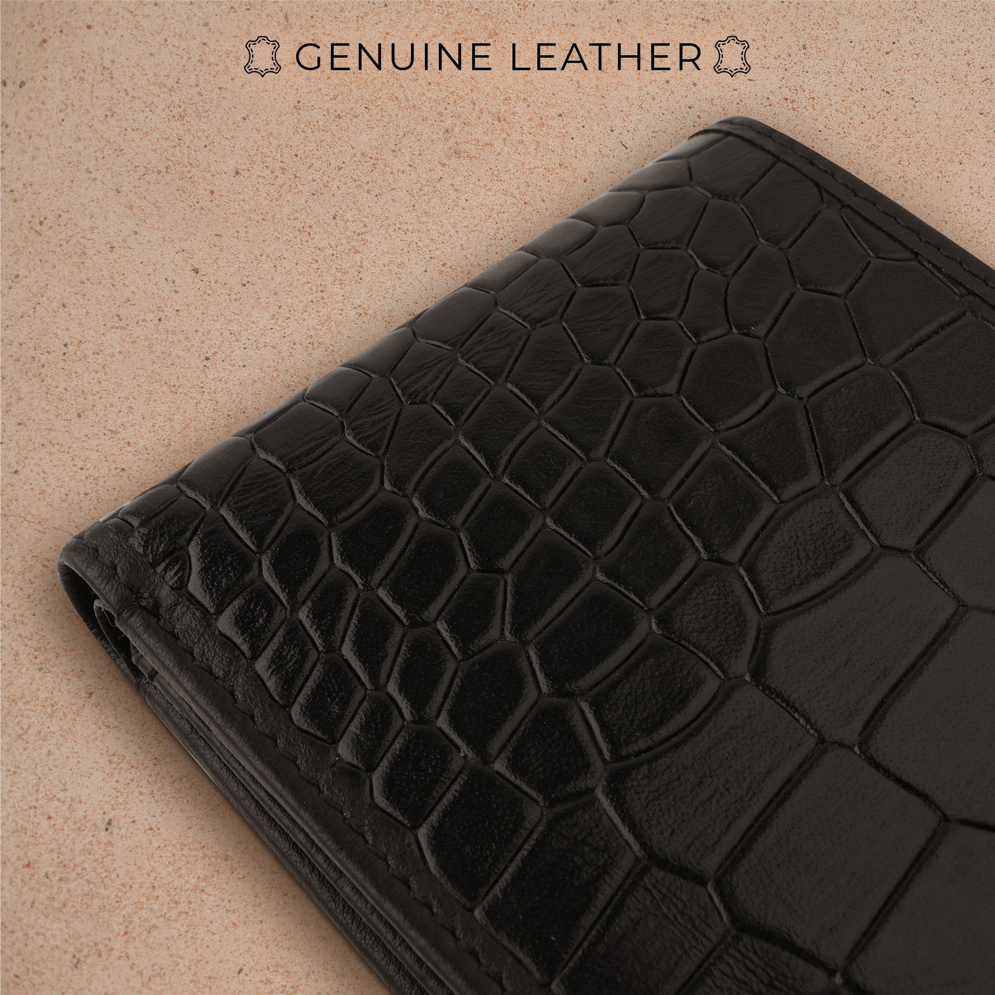Marcello Bifold | Pure Leather Wallet for Men | 100% Genuine Croco Leather | Color: Brown & Black LeatherTalks