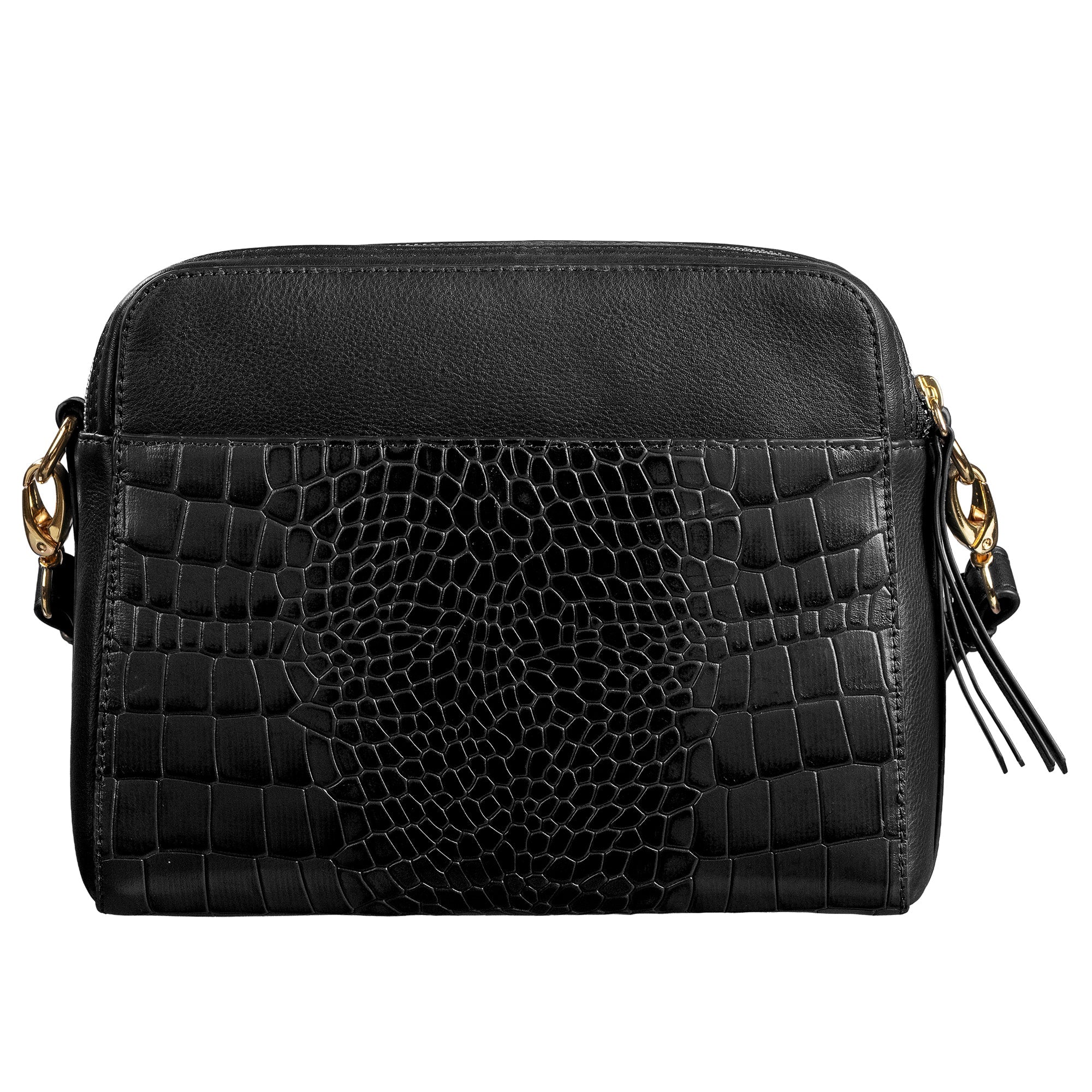 Clara Women’s Genuine Leather Sling Bag | Croco Embossed Crossbody & Travel Purse| Color- Black Leather Talks