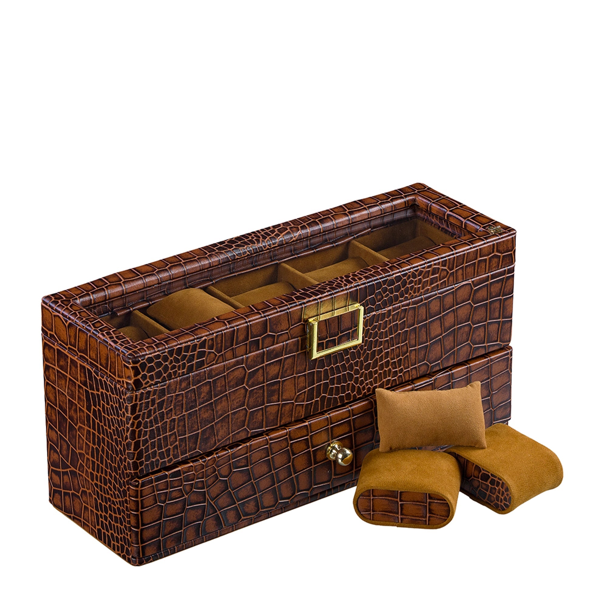 Bronx II Watch Box 10 | Luxury Genuine Leather Watch Box for Men | 10 Slot Watch Organizer with Drawer | Premium Watch Storage Case | Color: Croco Tan Leather Talks