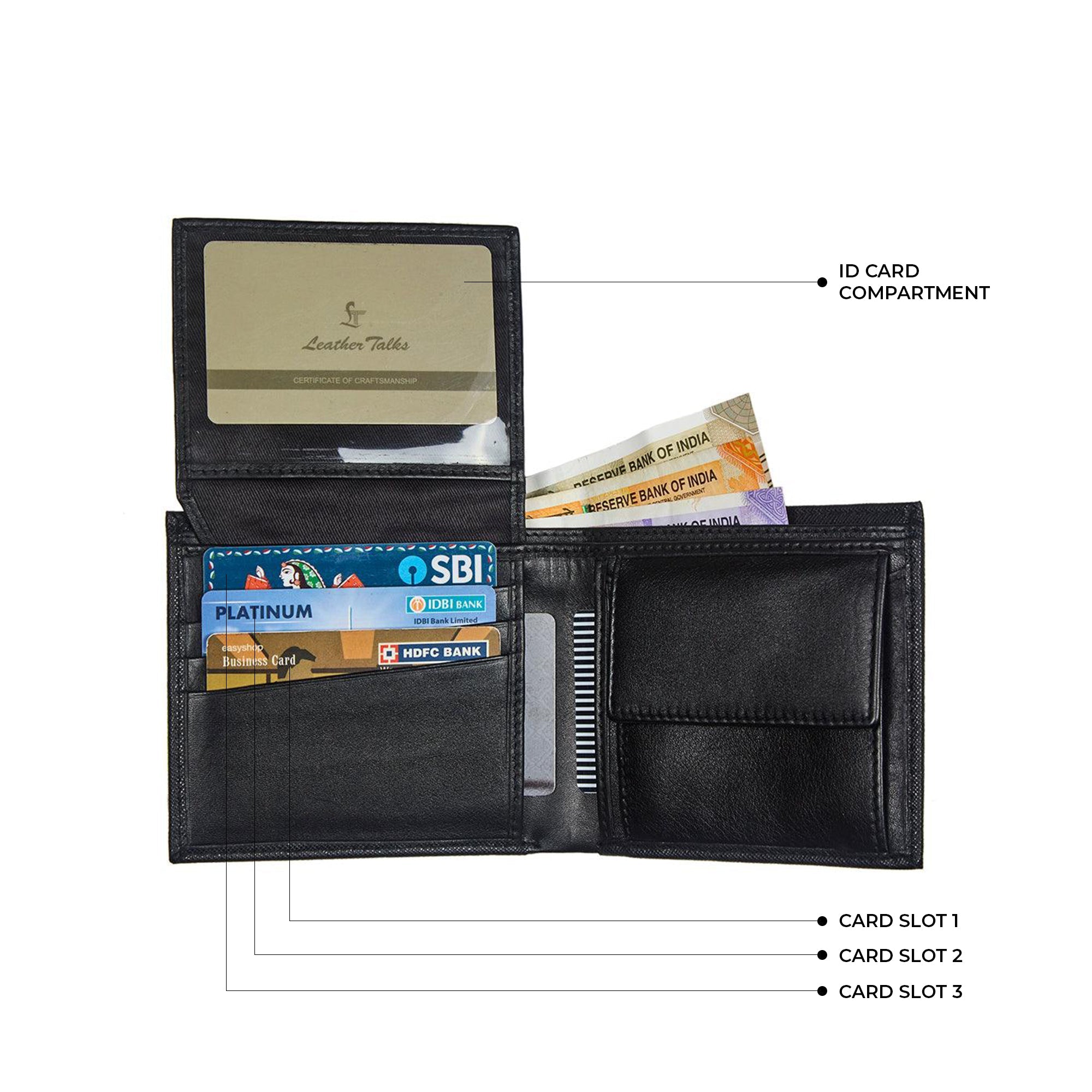 Italian Small Print Weave | Pure Leather | Original Leather Wallet for Men | Color: Black Leather Talks