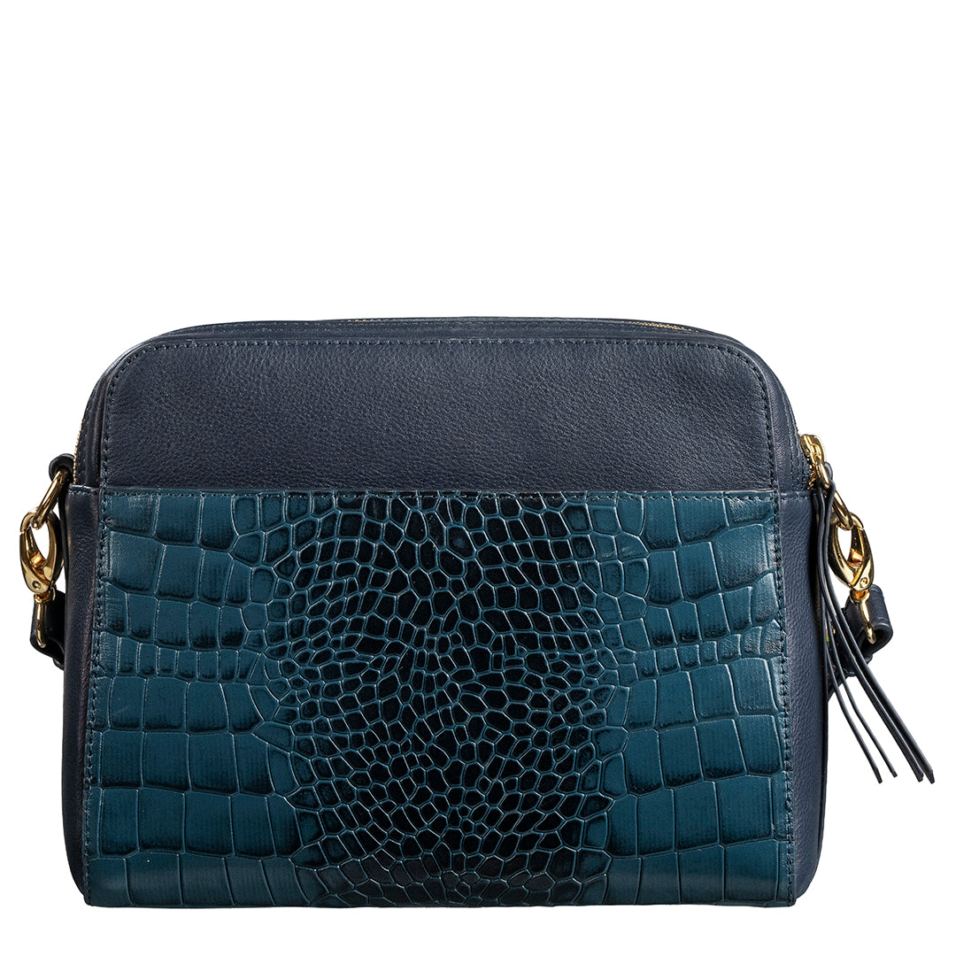 Clara Women’s Genuine Teal Blue Leather Sling Bag | Rear View