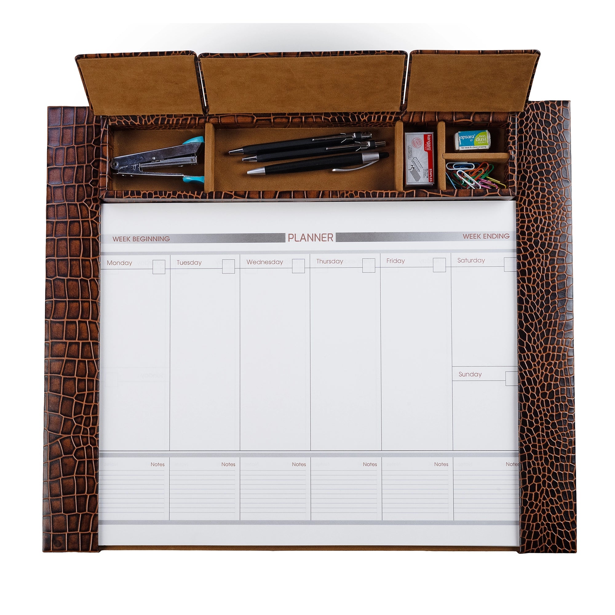 Desktop Planner Set I | Office Table Accessories| Croco Embossed Genuine Leather | Color- Tan Leather Talks